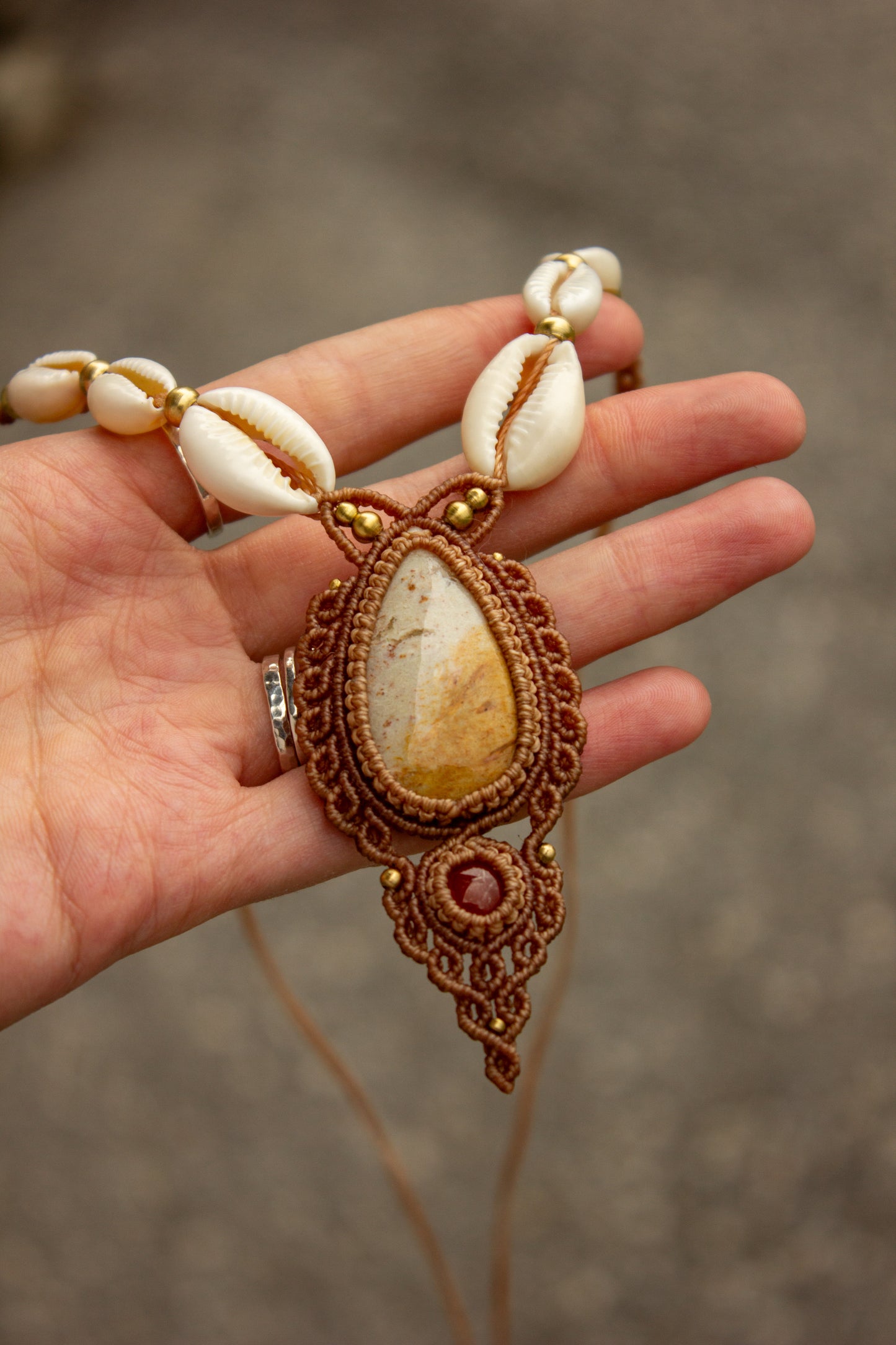 Polka Dot Jasper & Carnelian macrame necklace