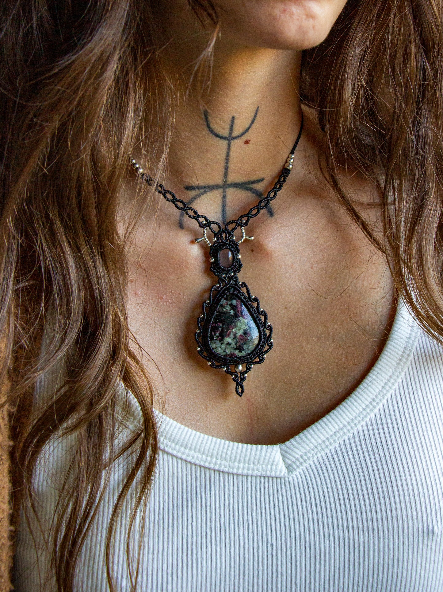 Rose Quartz & Eudialyte macrame necklace