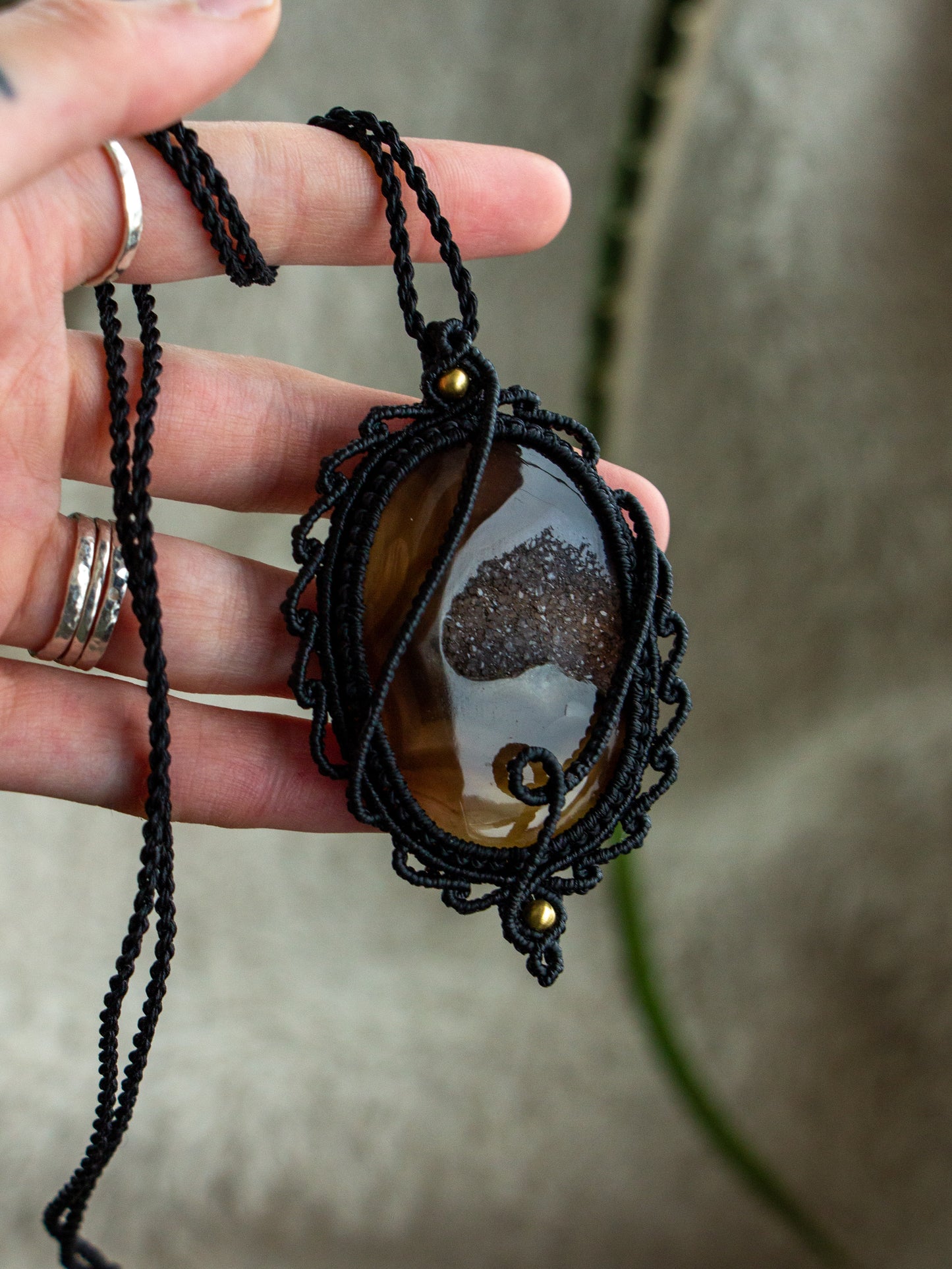 Druzy Onyx macrame necklace