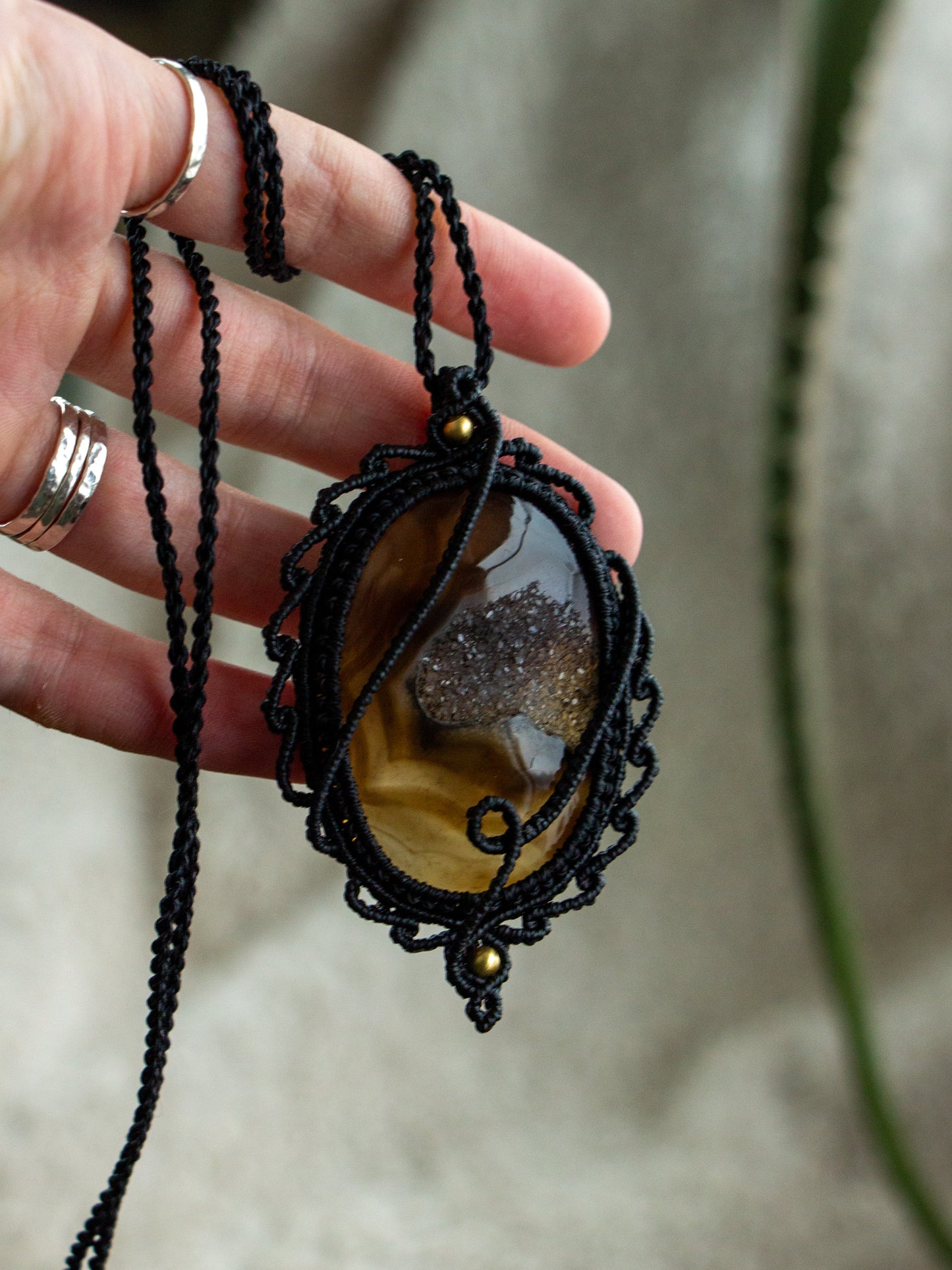Druzy Onyx macrame necklace