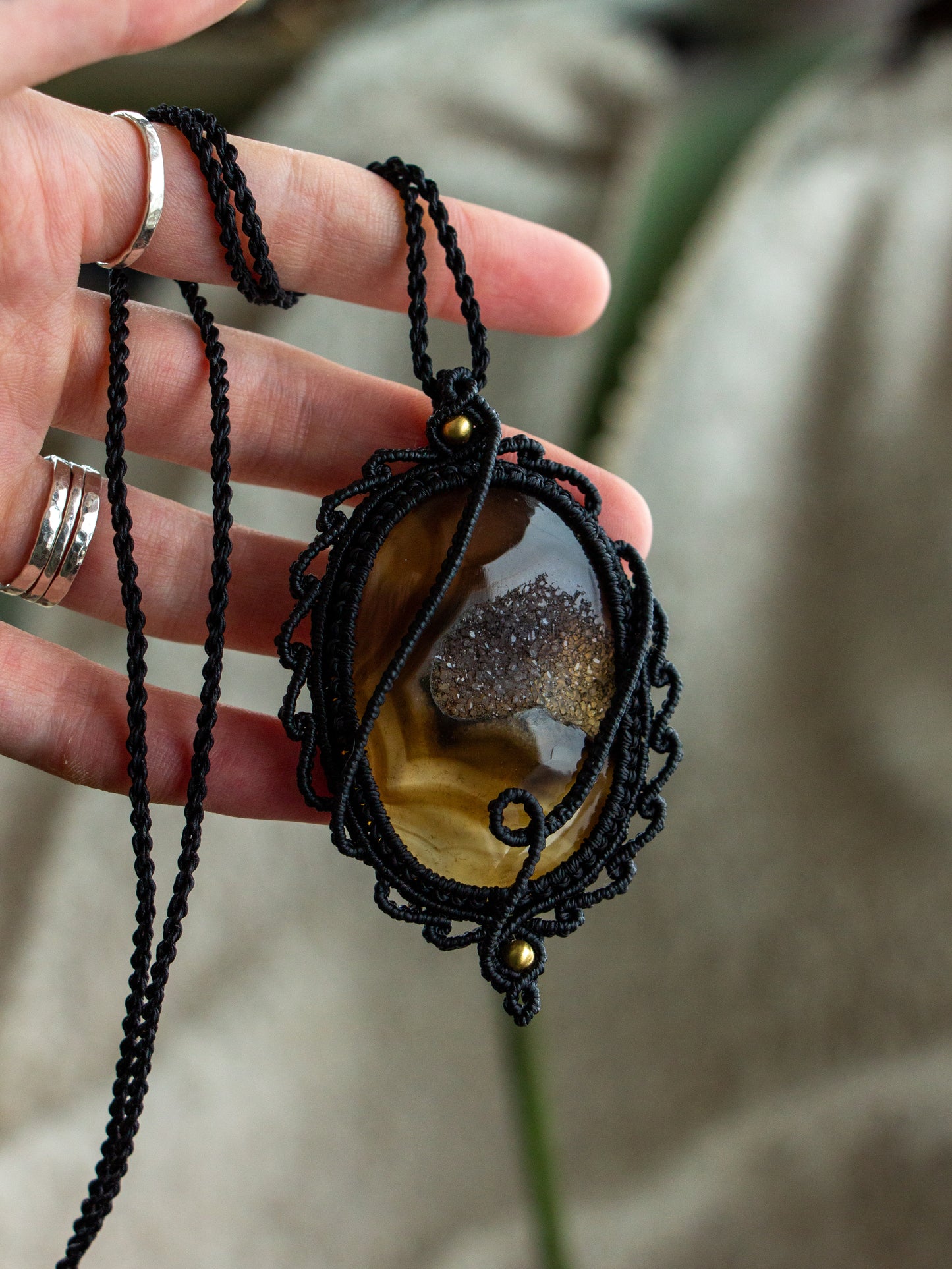 Druzy Onyx macrame necklace