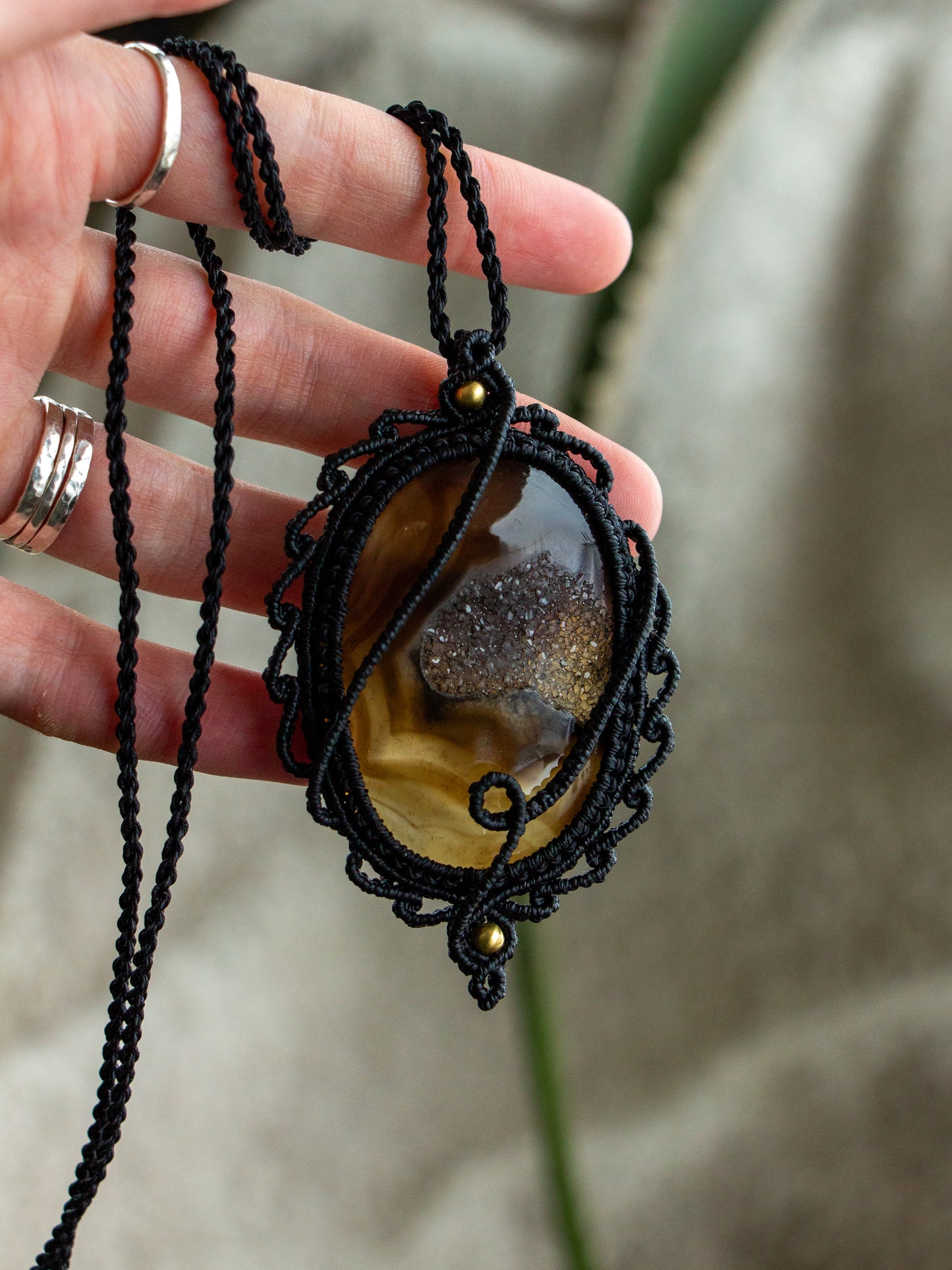 Druzy Onyx macrame necklace