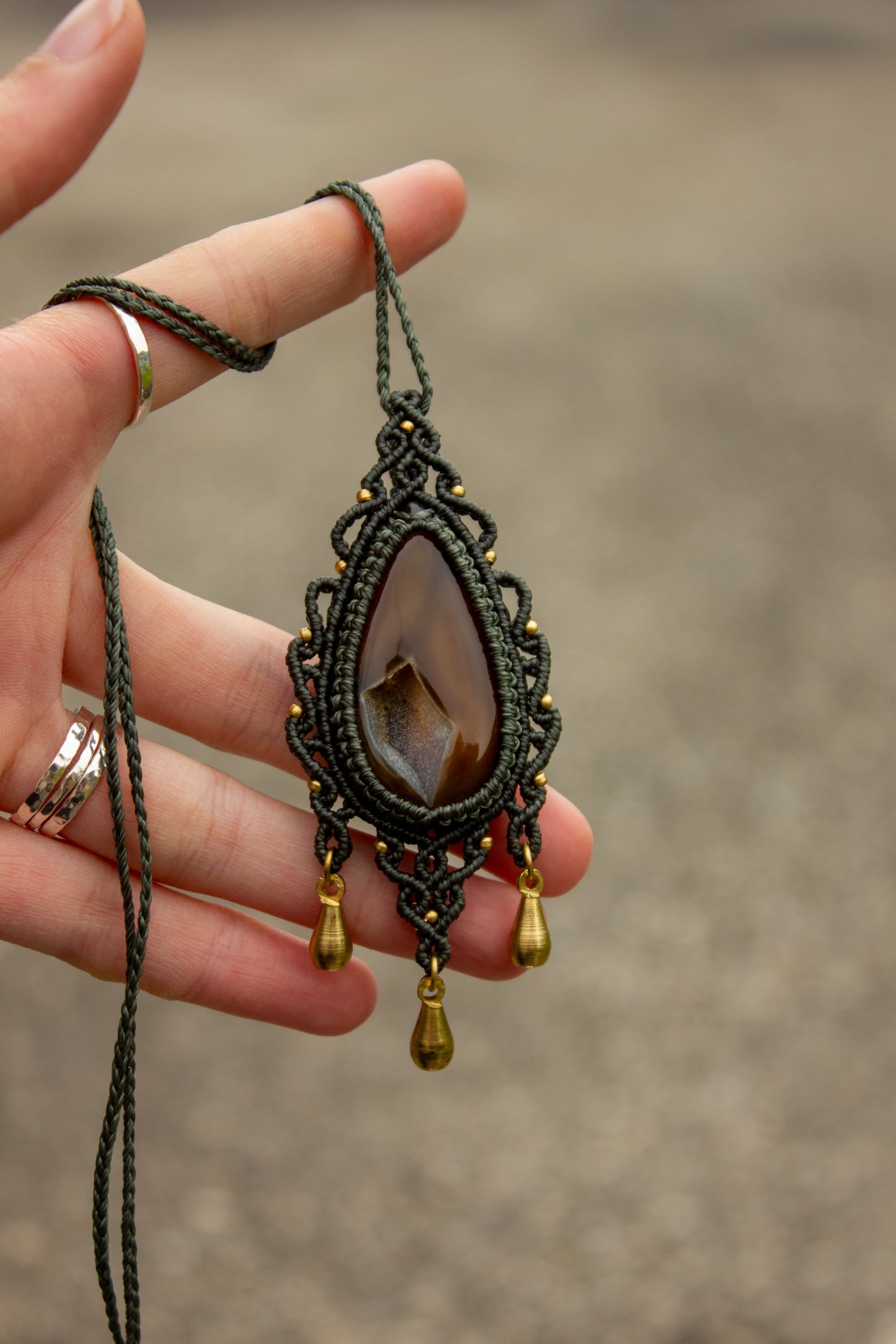 Druzy Onyx macrame necklace