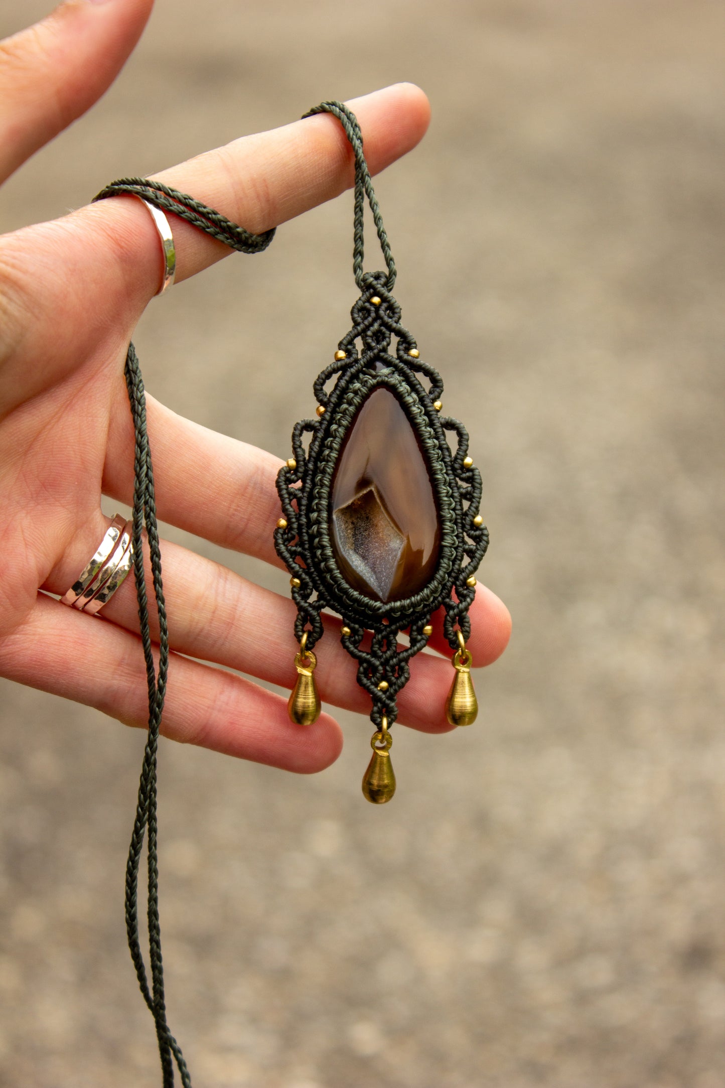 Druzy Onyx macrame necklace