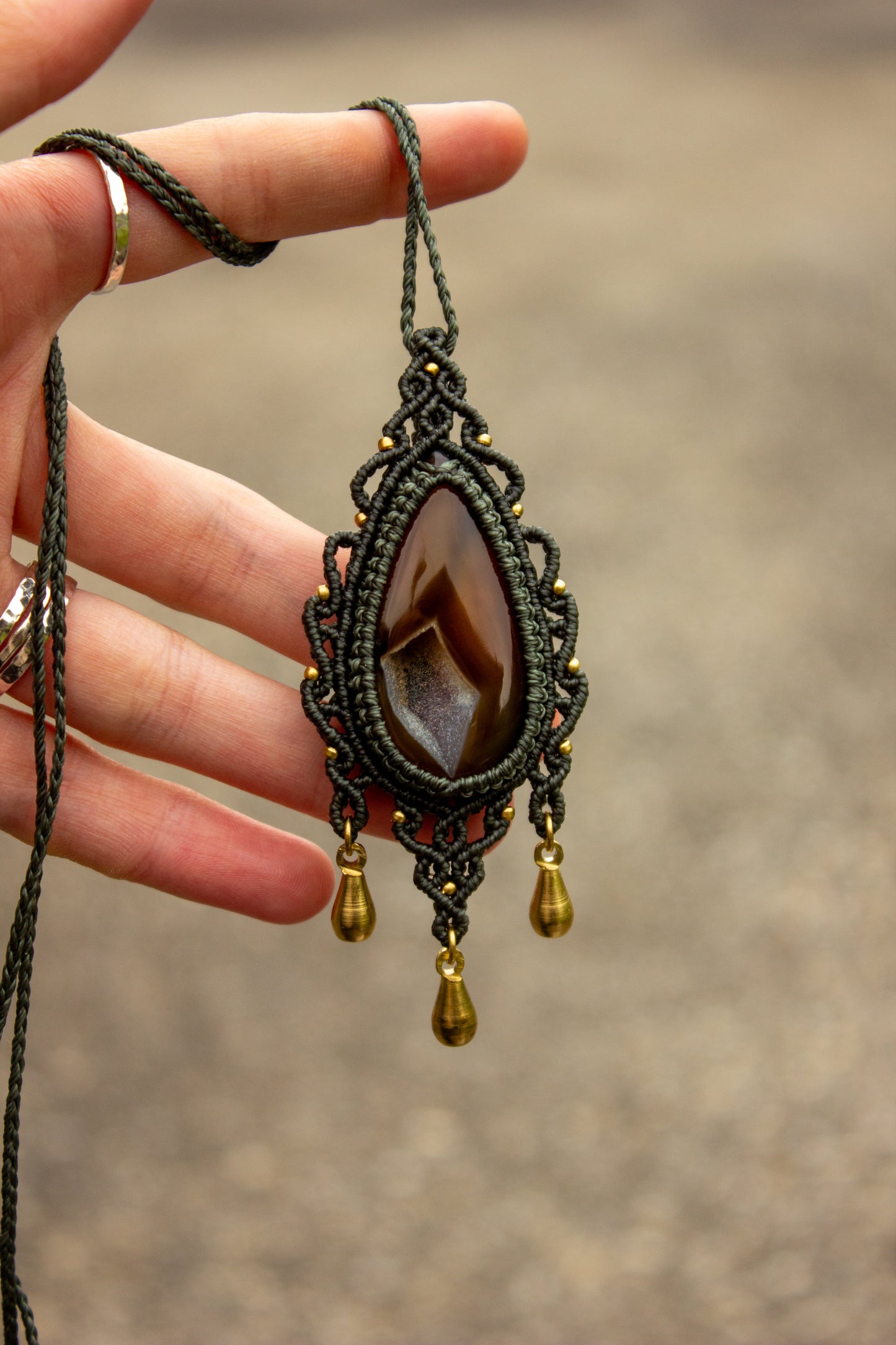 Druzy Onyx macrame necklace
