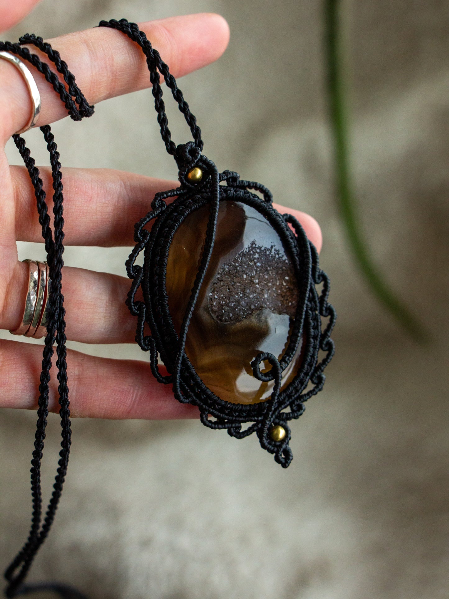 Druzy Onyx macrame necklace