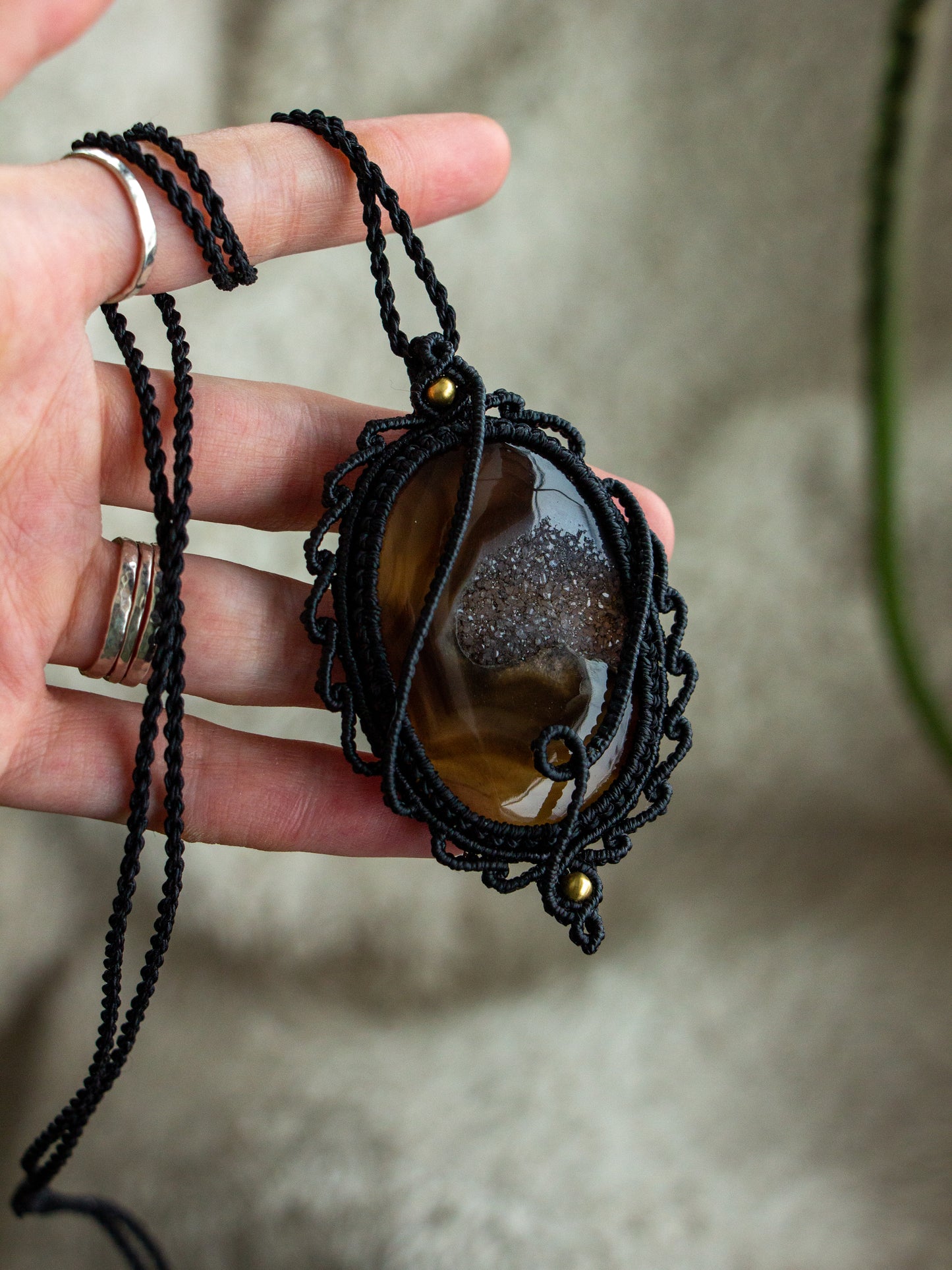 Druzy Onyx macrame necklace