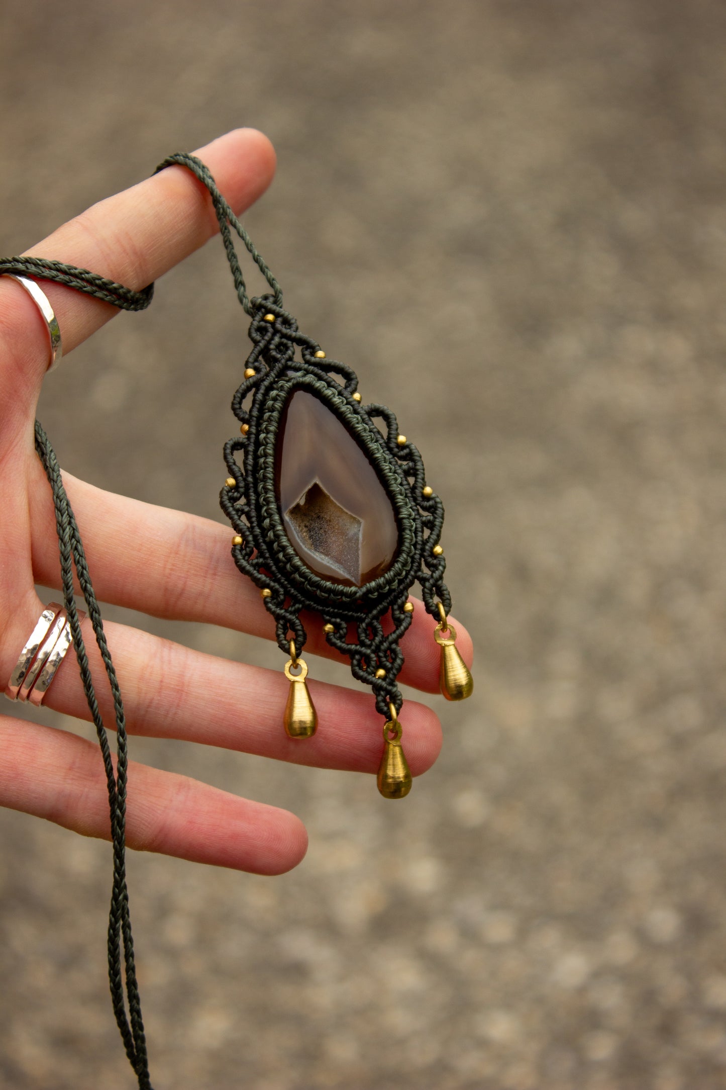 Druzy Onyx macrame necklace