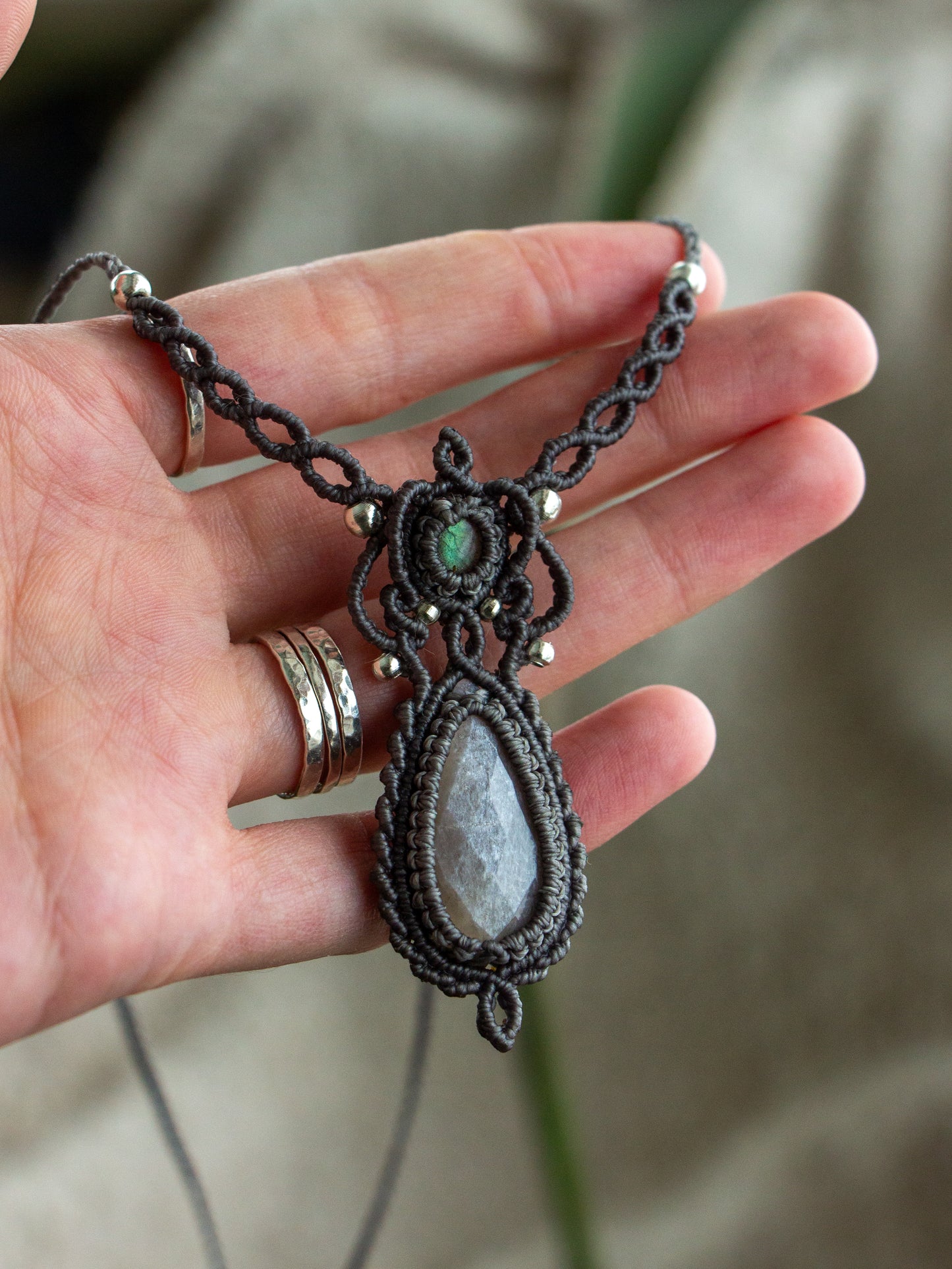 Labradorite & Grey Moonstone macrame necklace