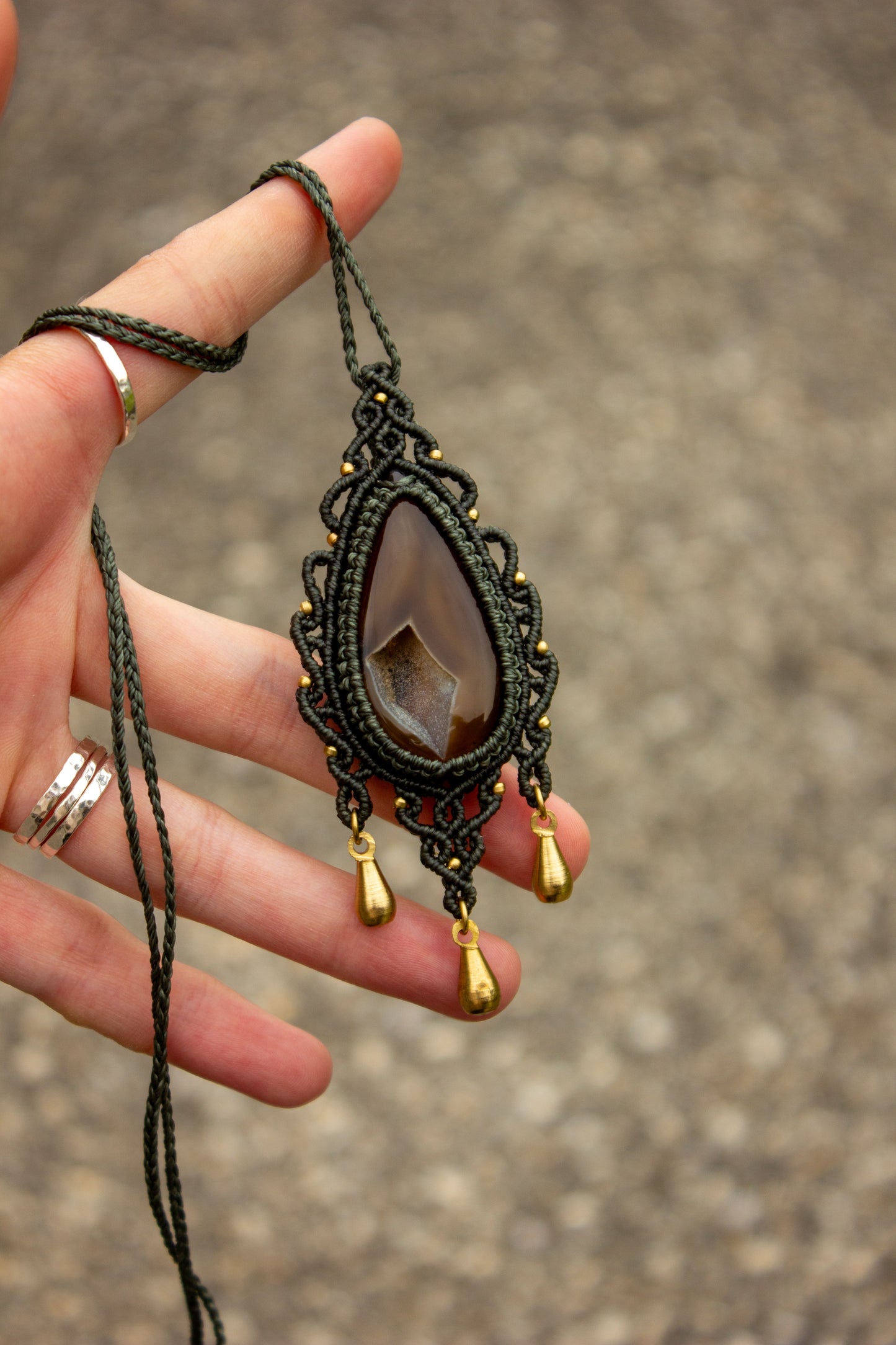 Druzy Onyx macrame necklace