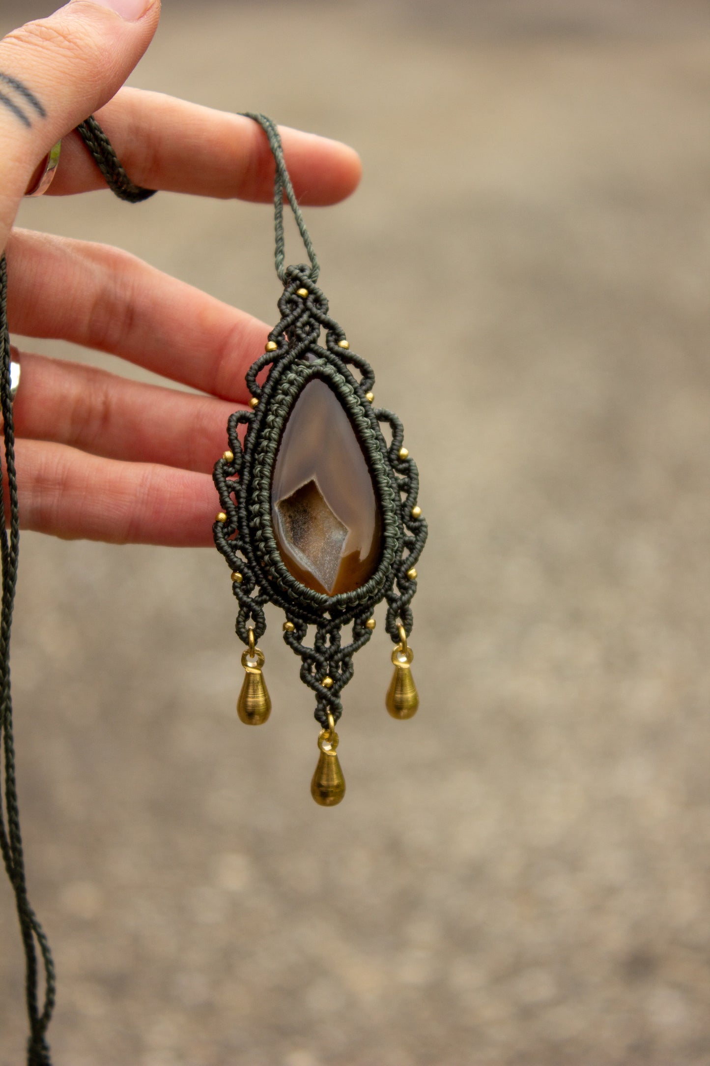 Druzy Onyx macrame necklace