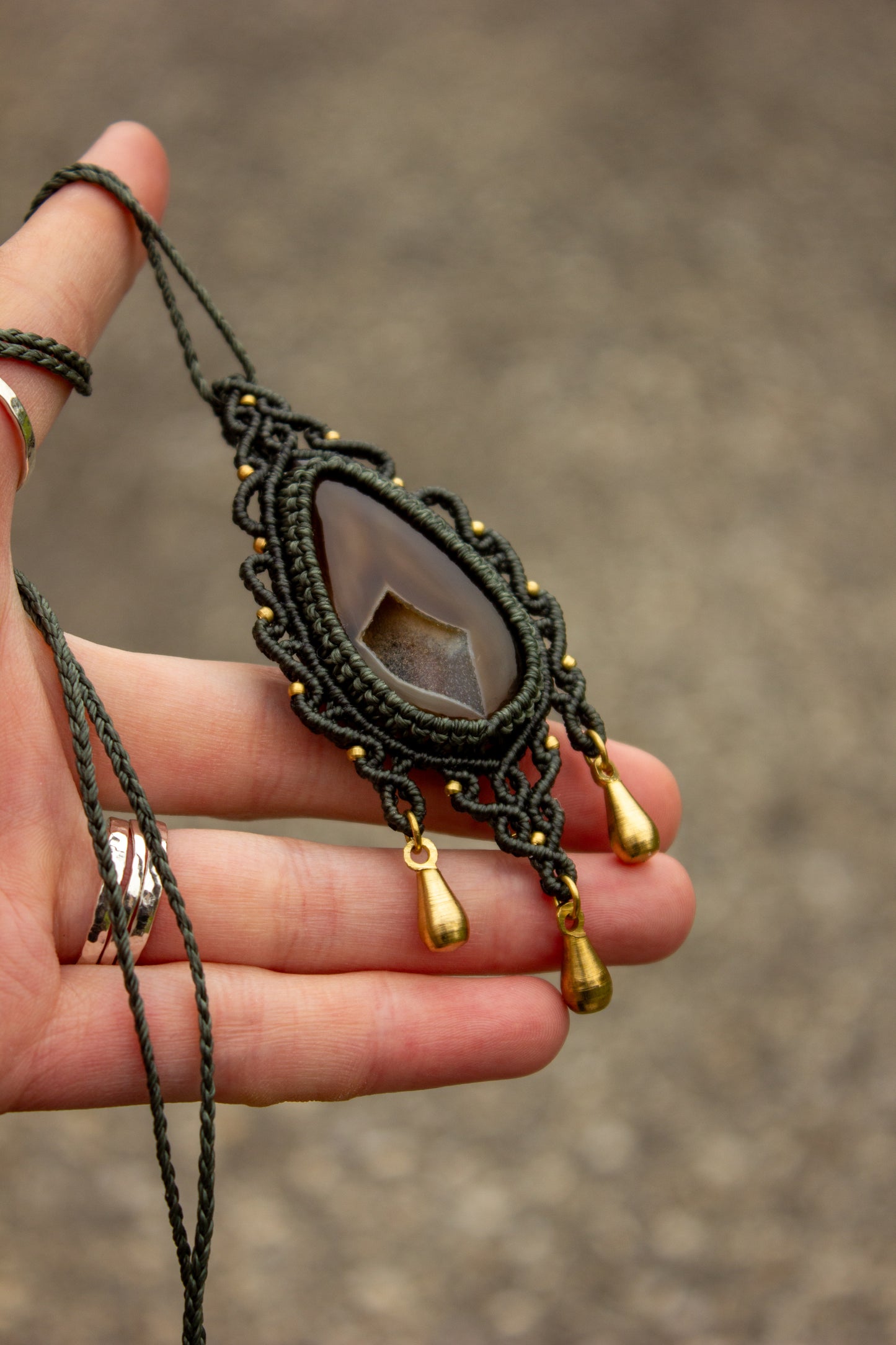 Druzy Onyx macrame necklace
