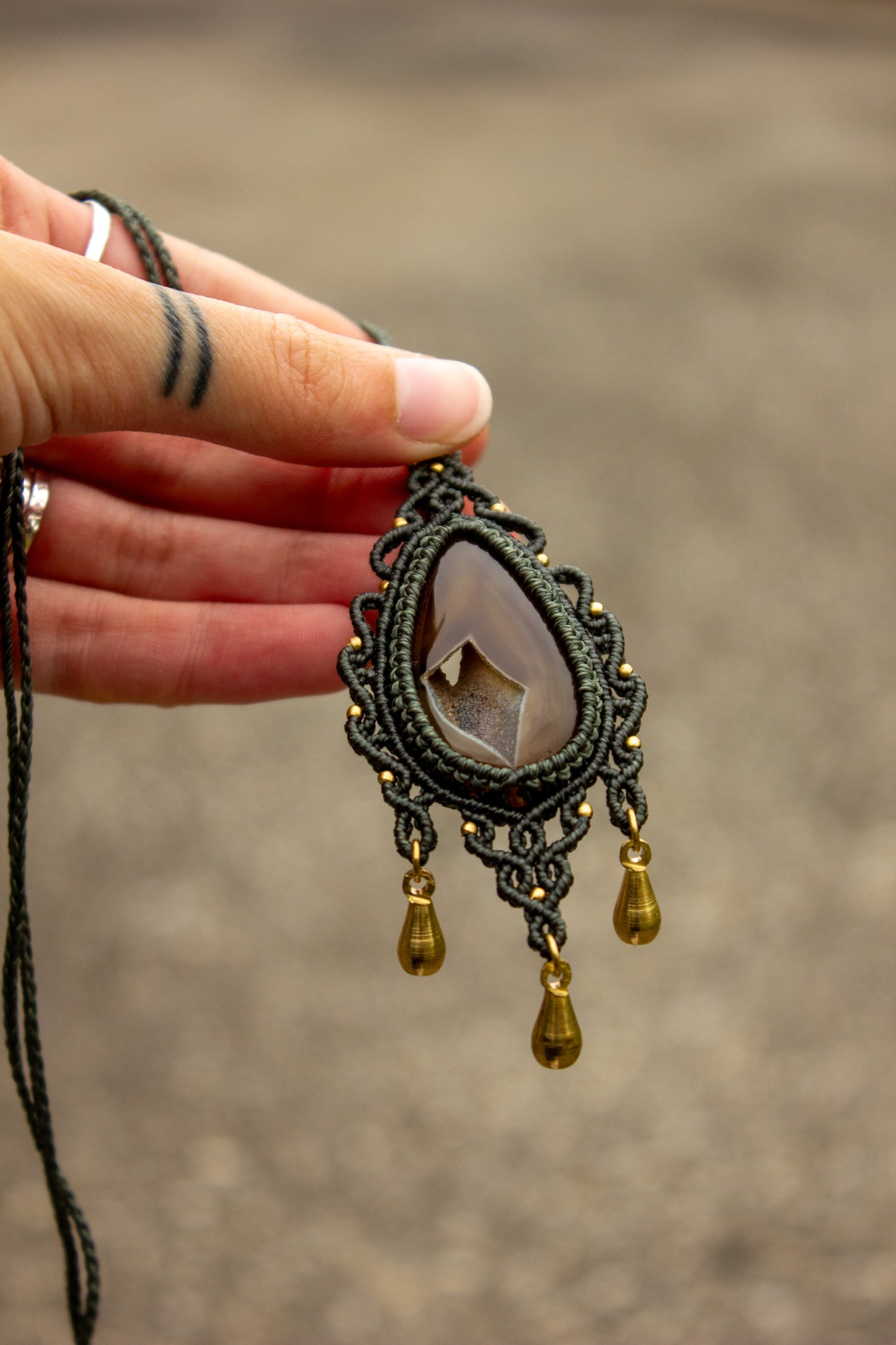 Druzy Onyx macrame necklace