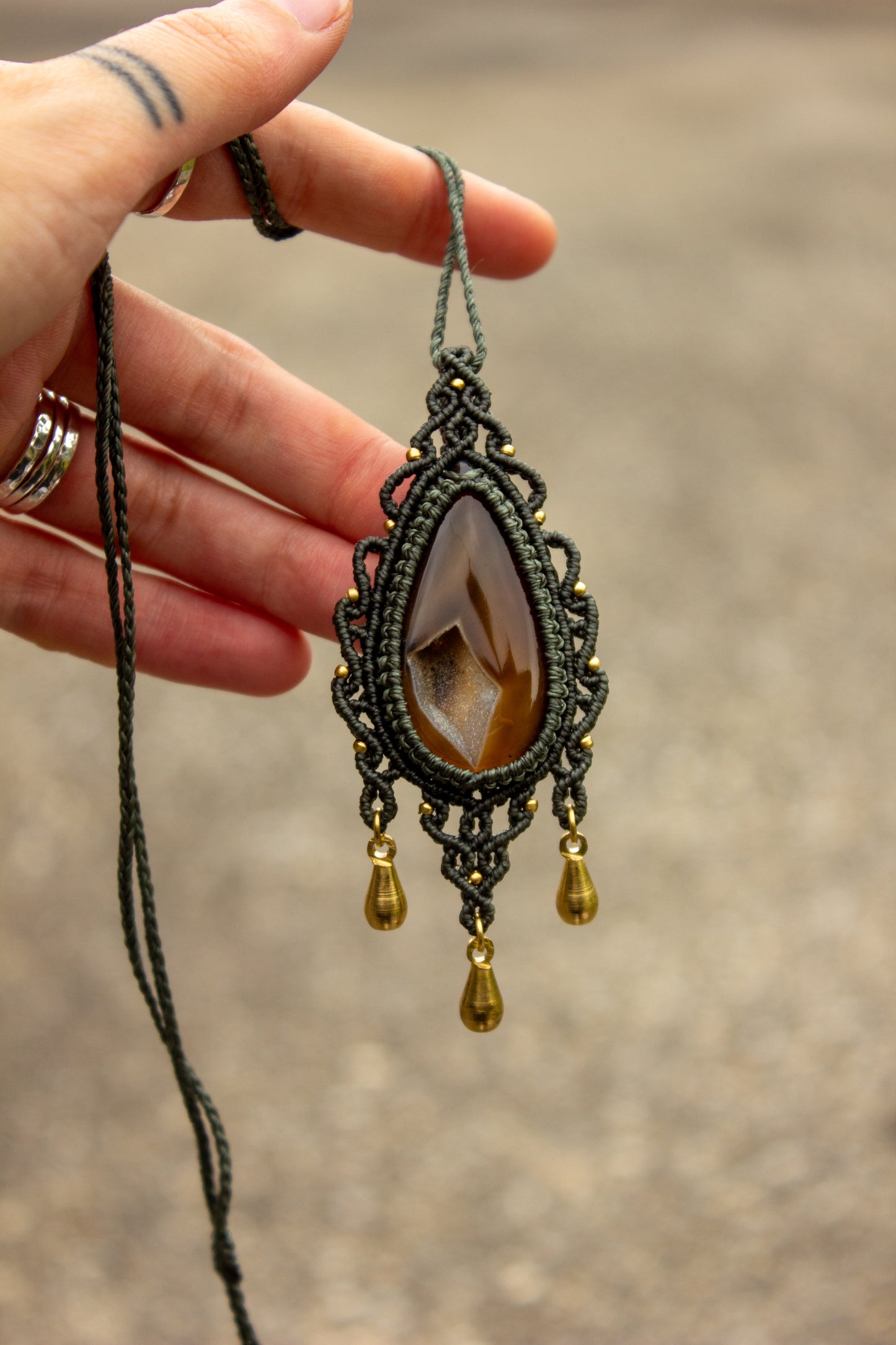 Druzy Onyx macrame necklace