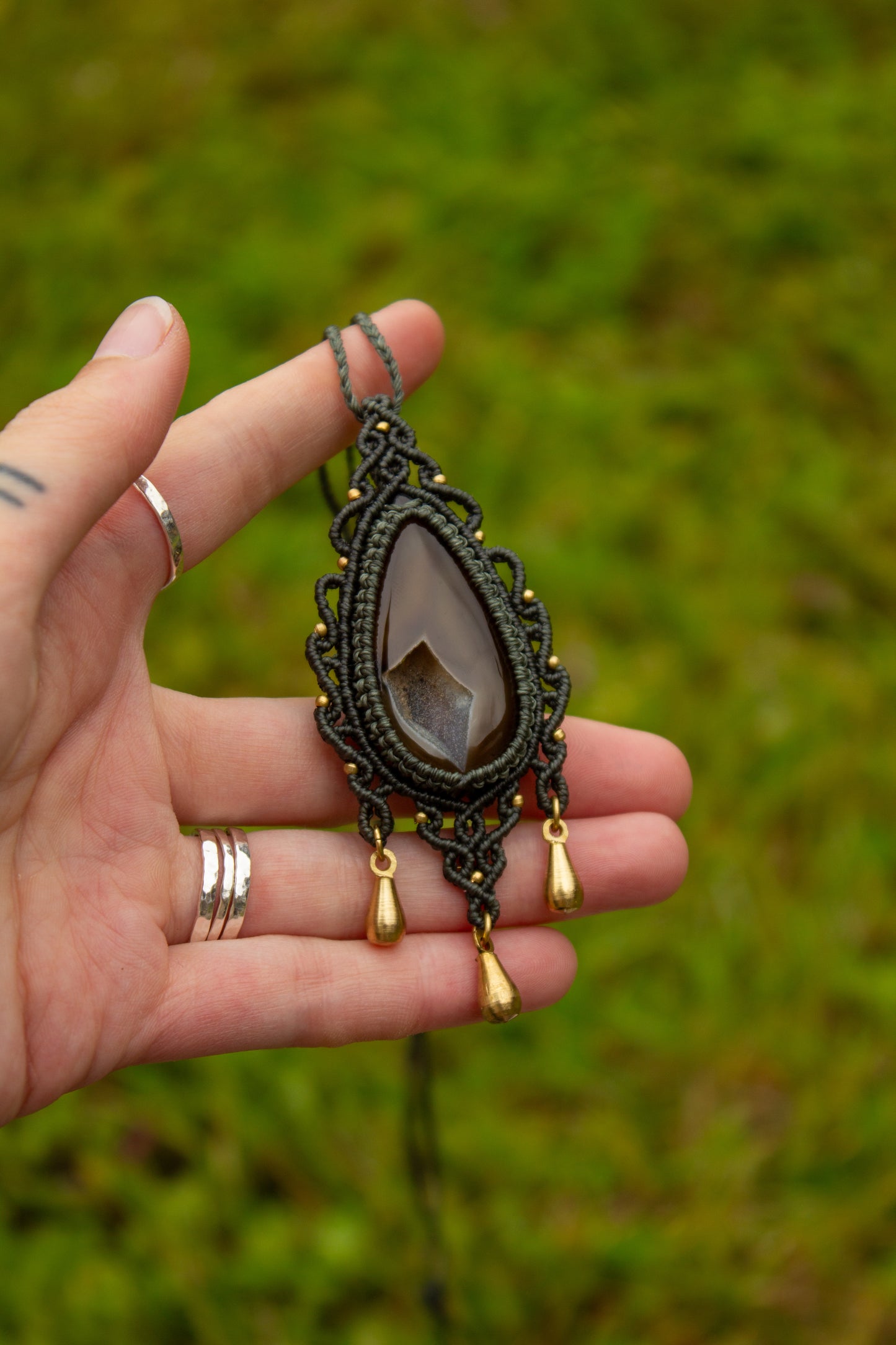 Druzy Onyx macrame necklace