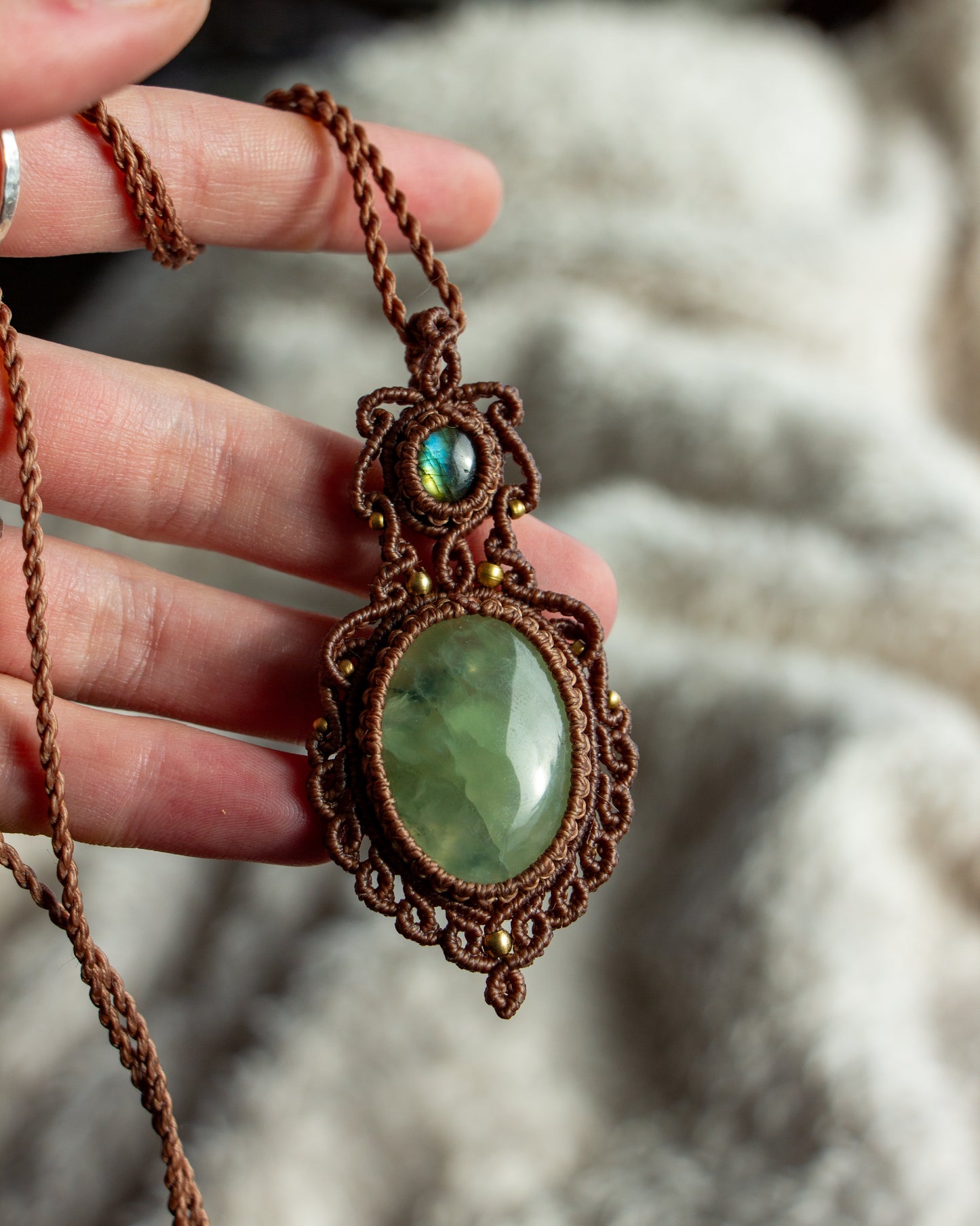 Labradorite & Prehnite macrame necklace