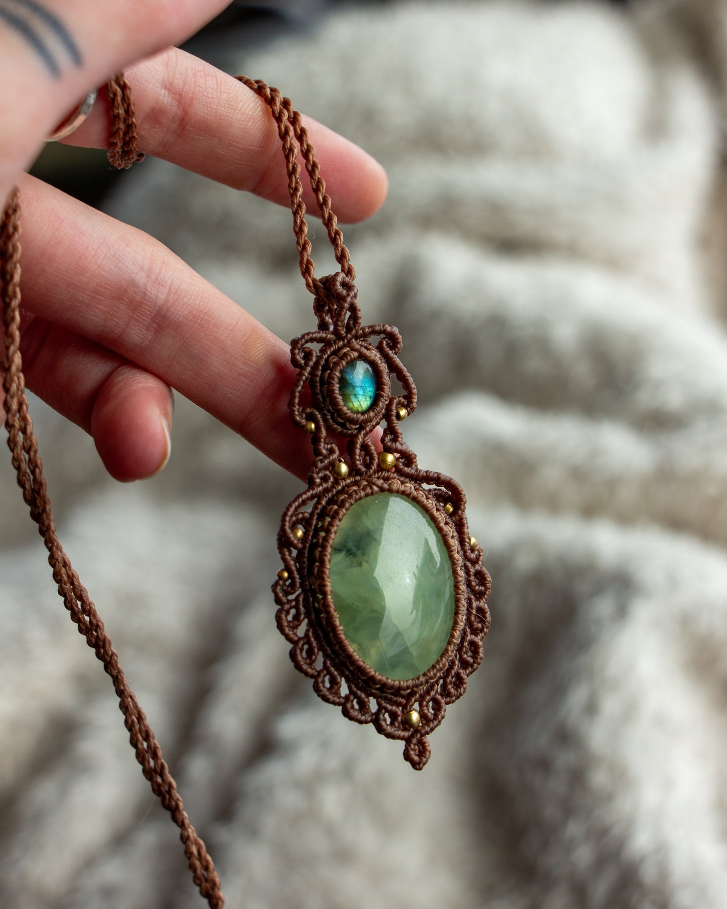 Labradorite & Prehnite macrame necklace