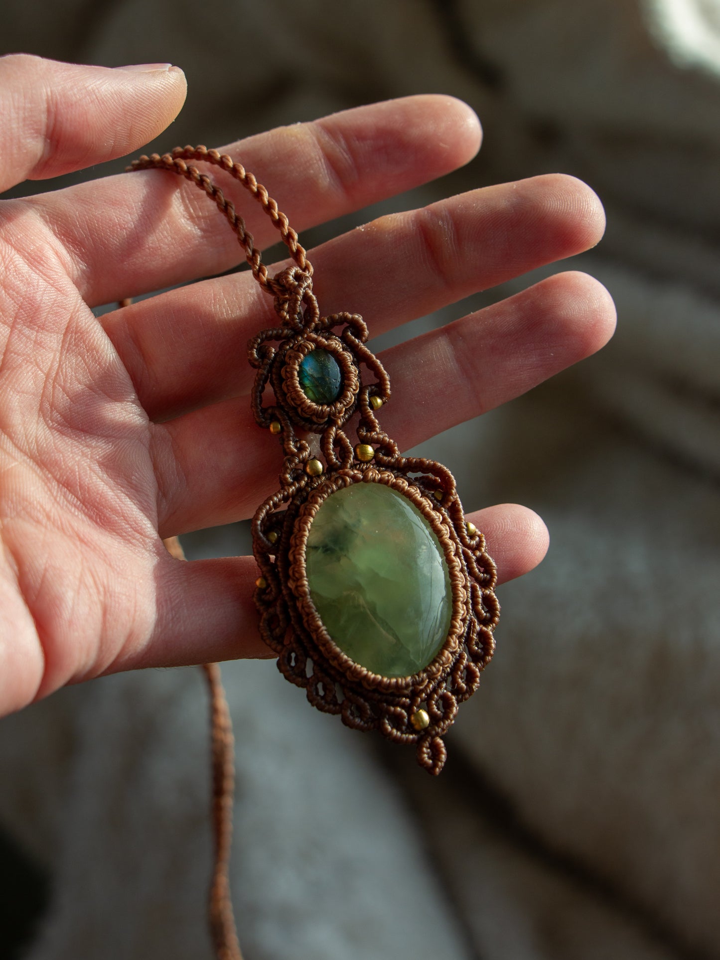 Labradorite & Prehnite macrame necklace