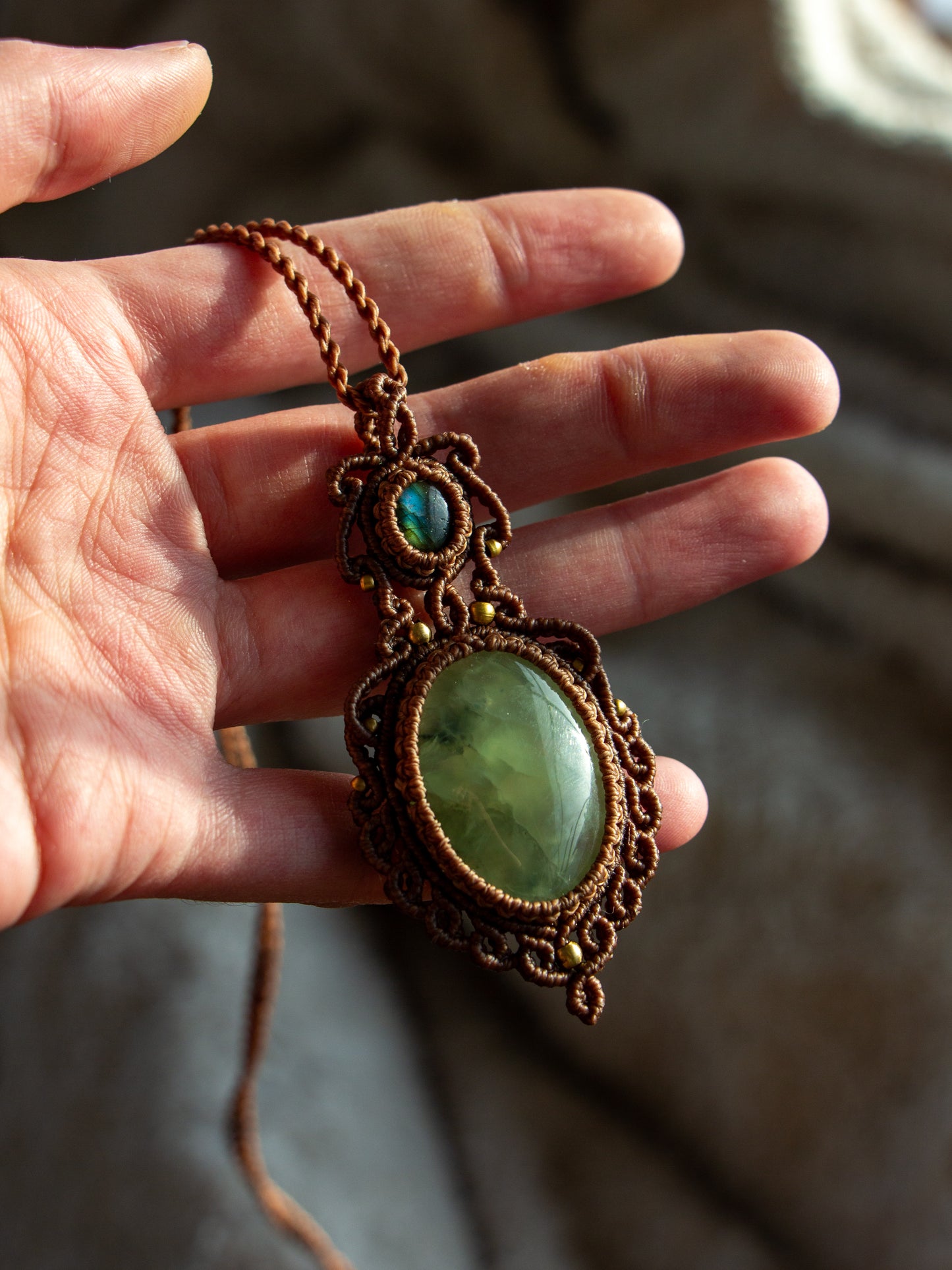 Labradorite & Prehnite macrame necklace
