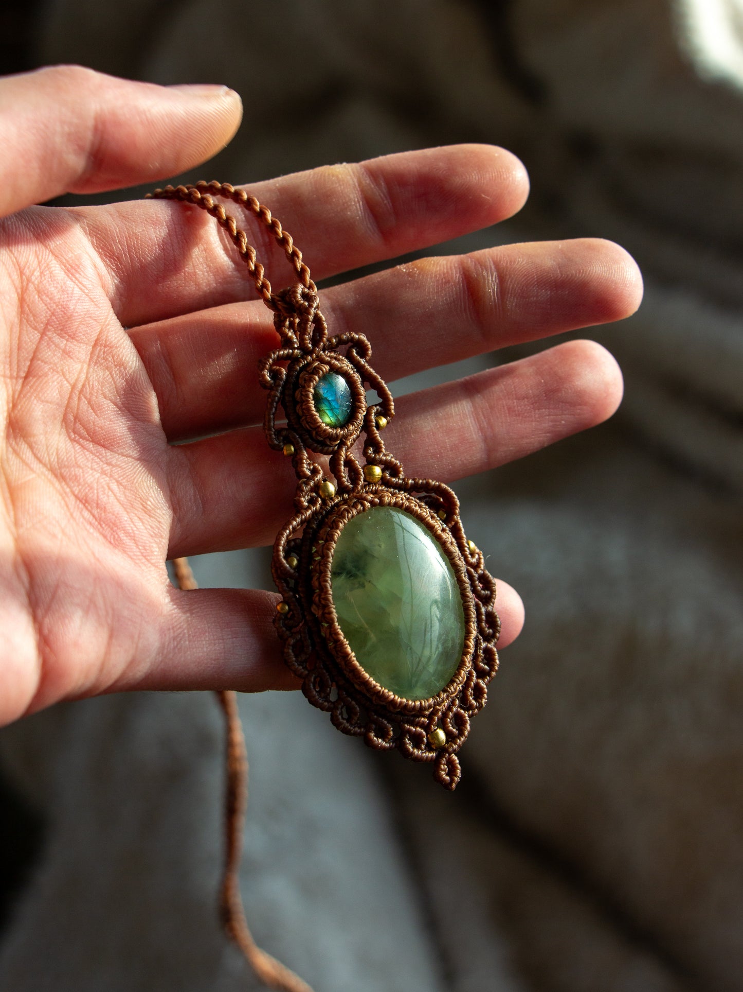 Labradorite & Prehnite macrame necklace