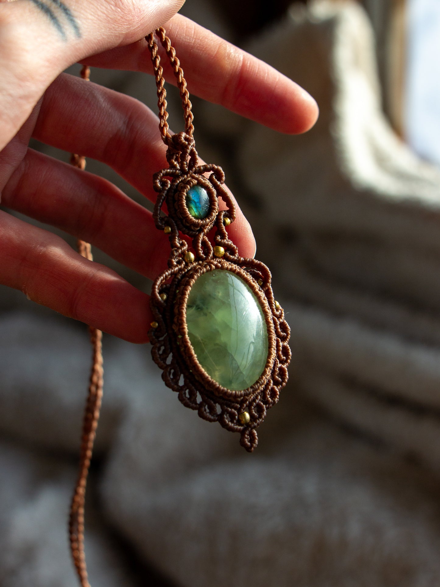 Labradorite & Prehnite macrame necklace