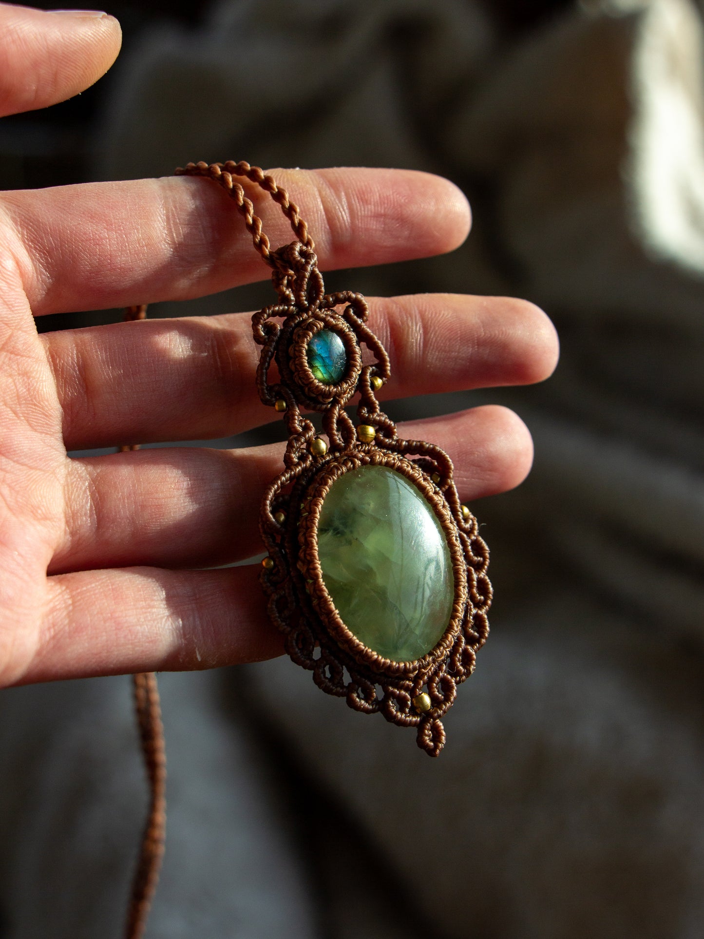 Labradorite & Prehnite macrame necklace