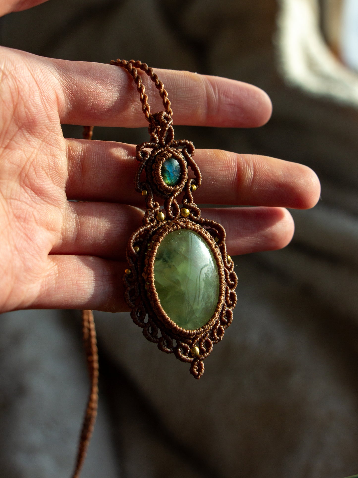 Labradorite & Prehnite macrame necklace