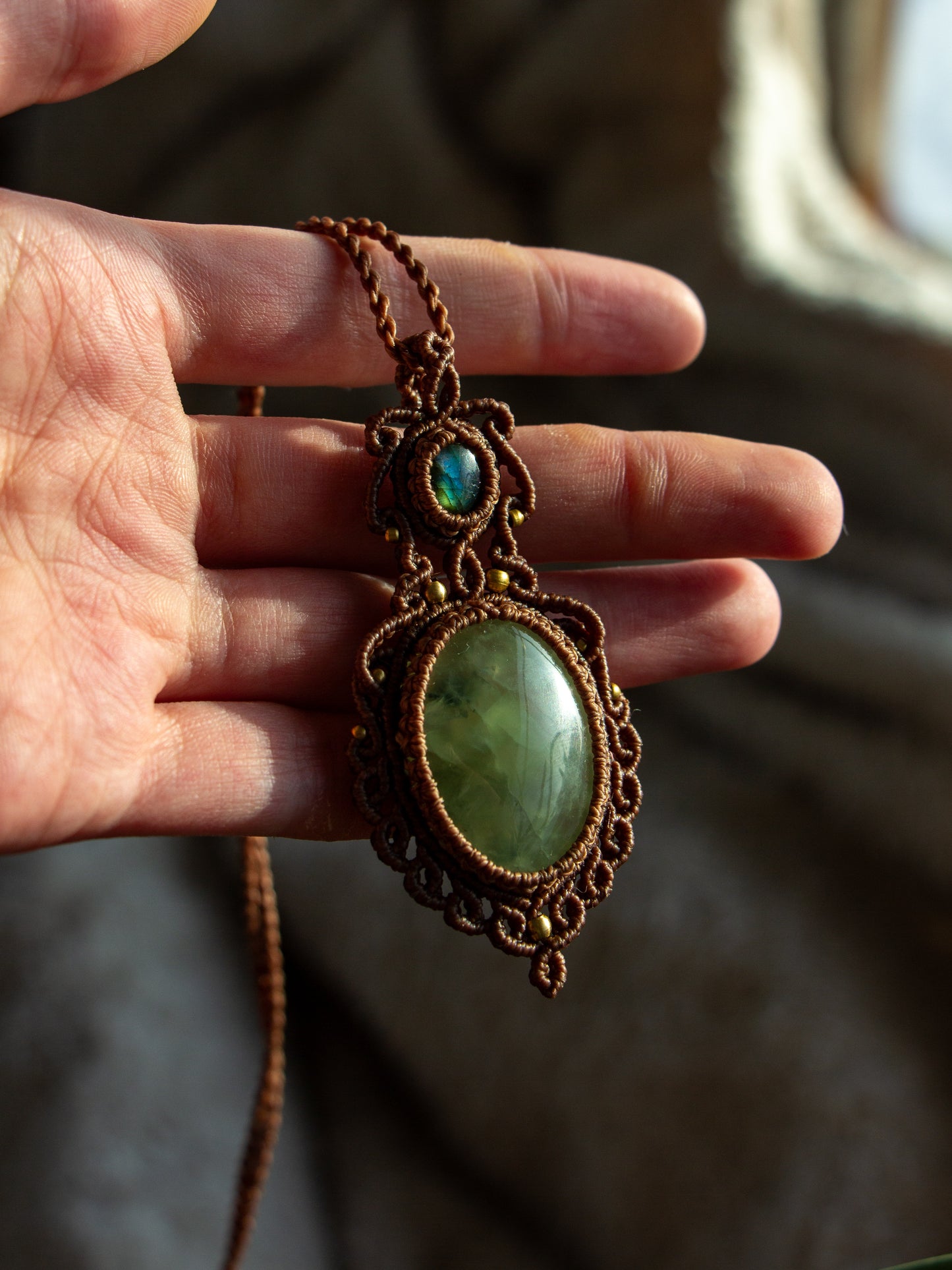 Labradorite & Prehnite macrame necklace