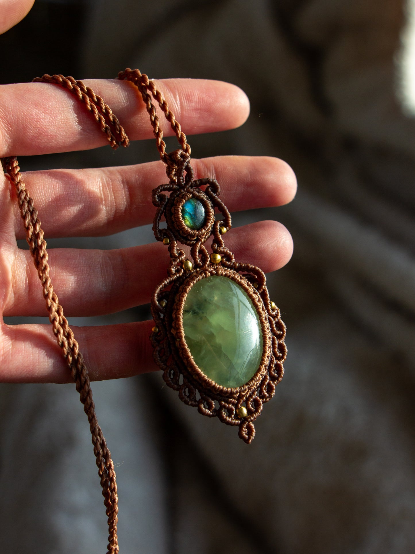 Labradorite & Prehnite macrame necklace