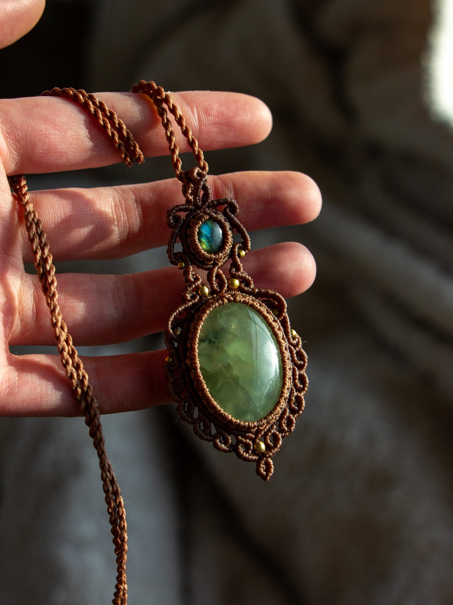 Labradorite & Prehnite macrame necklace