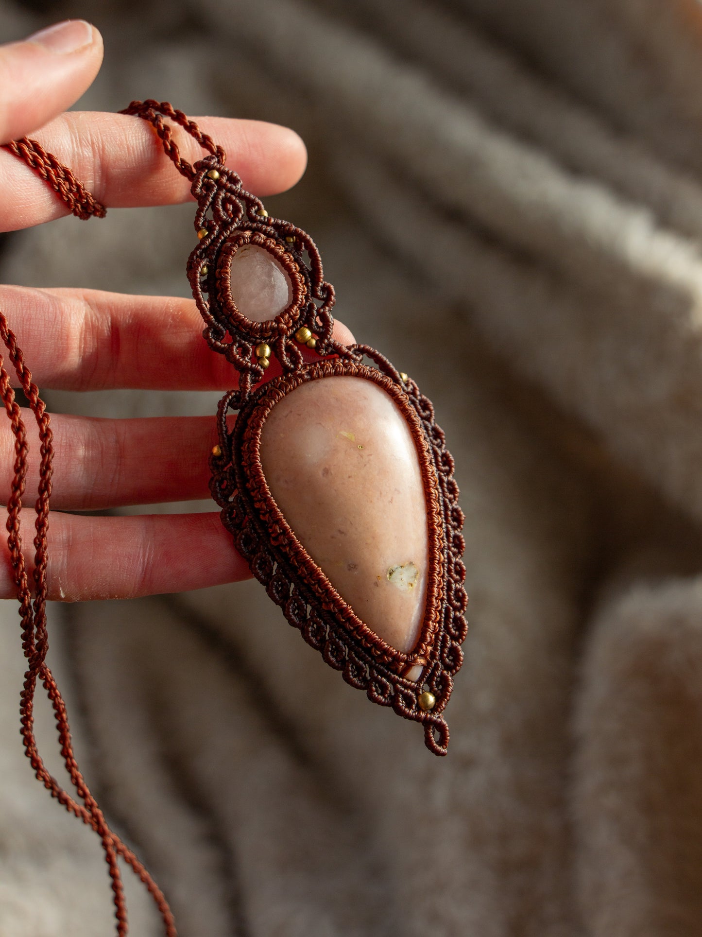 Rose Quartz & Pink Opal macrame necklace