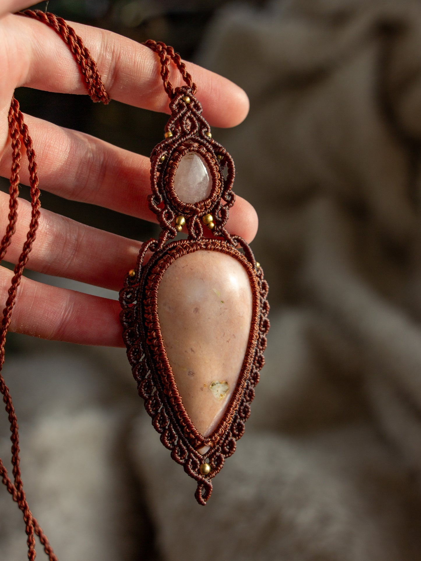 Rose Quartz & Pink Opal macrame necklace