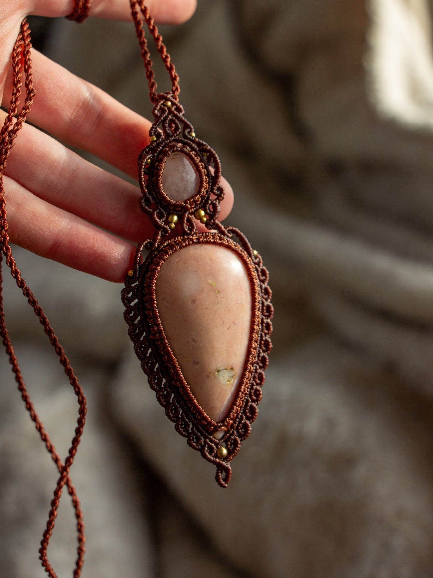 Rose Quartz & Pink Opal macrame necklace