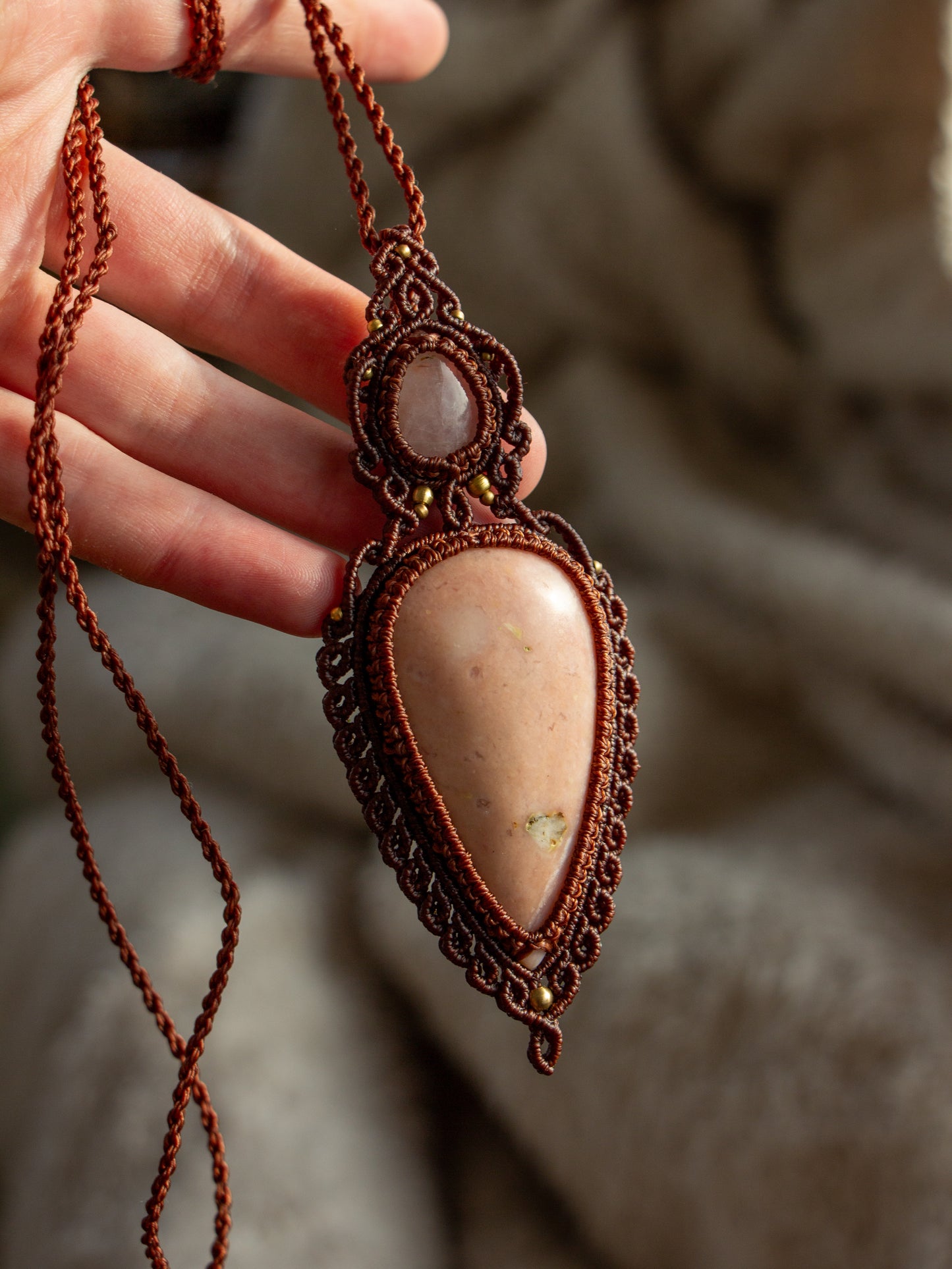 Rose Quartz & Pink Opal macrame necklace