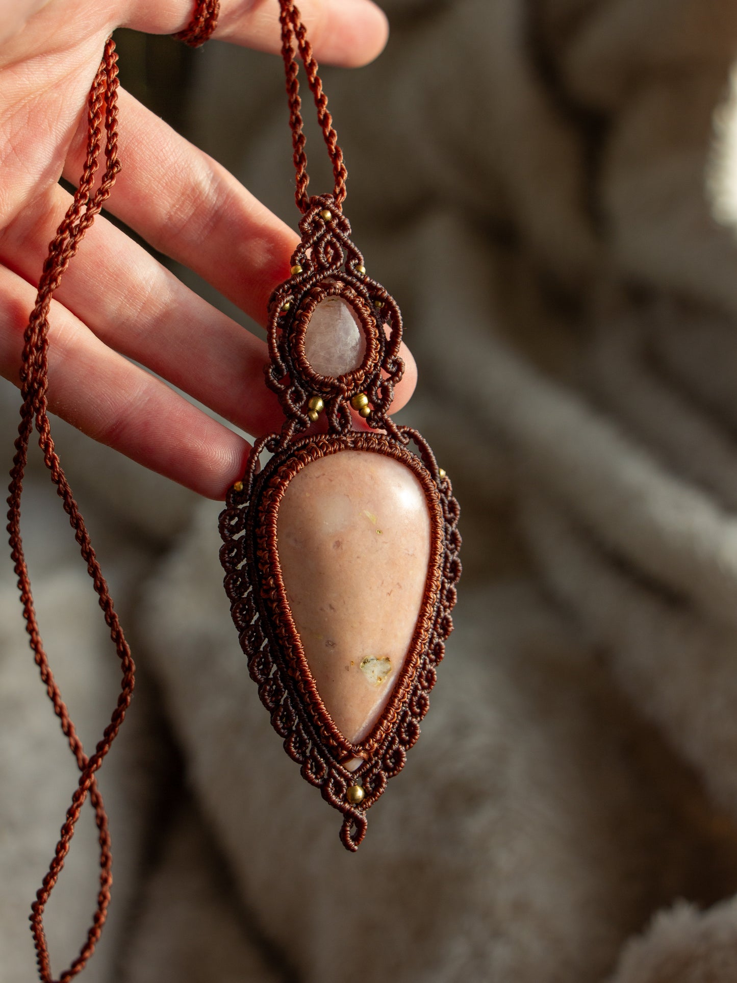 Rose Quartz & Pink Opal macrame necklace
