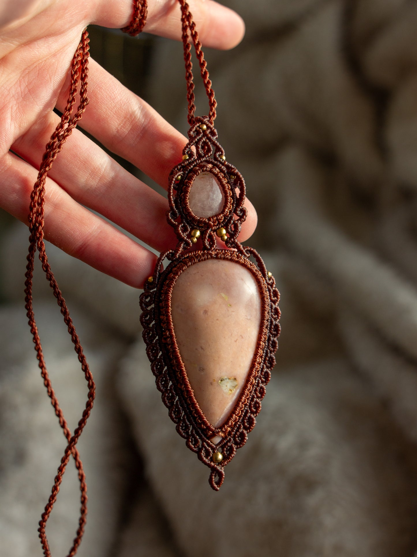 Rose Quartz & Pink Opal macrame necklace