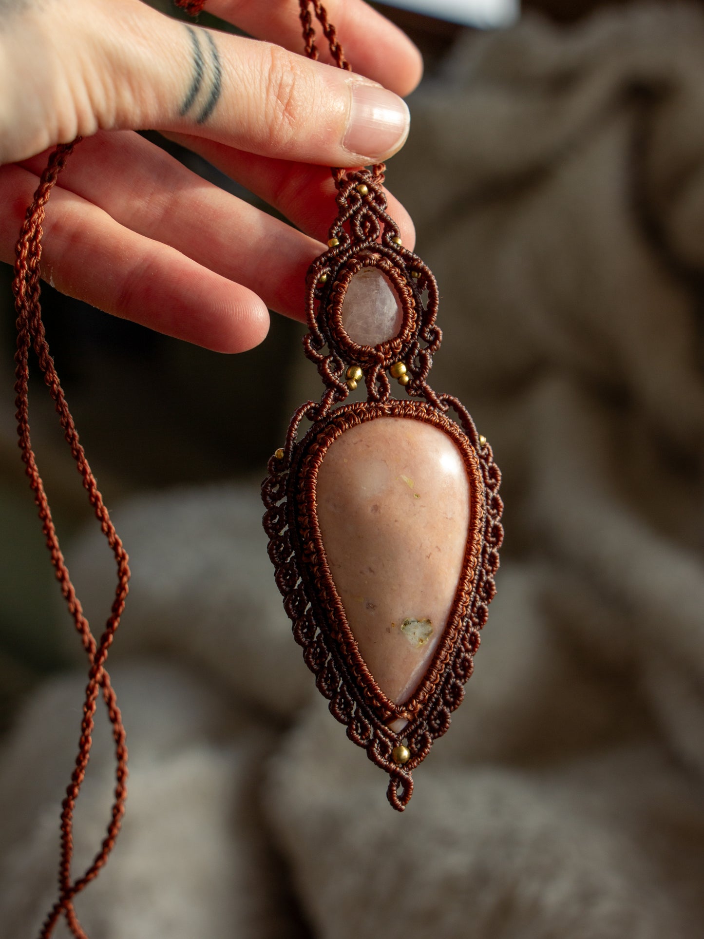 Rose Quartz & Pink Opal macrame necklace