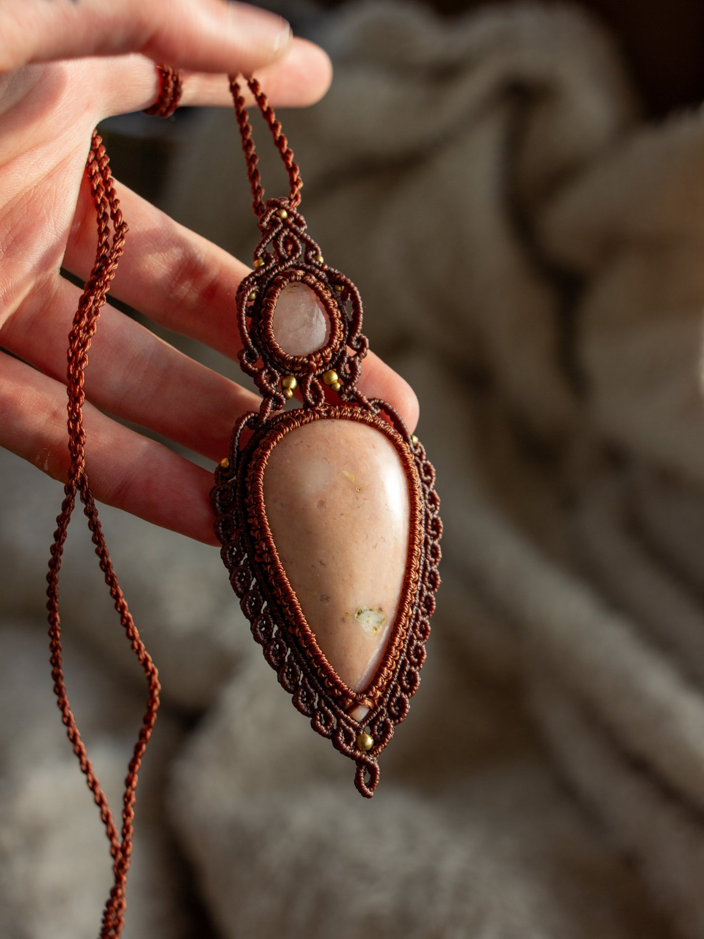 Rose Quartz & Pink Opal macrame necklace