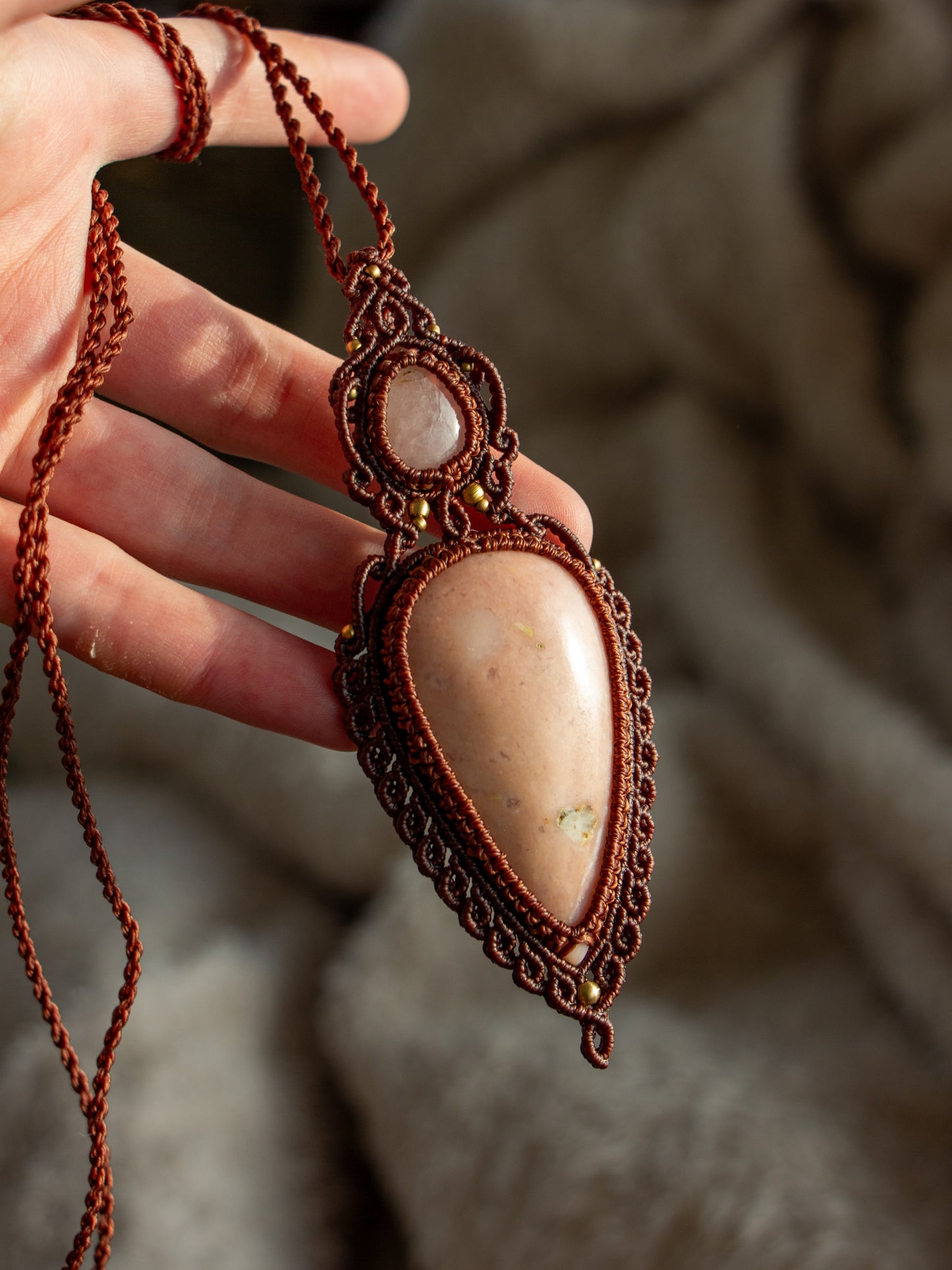 Rose Quartz & Pink Opal macrame necklace