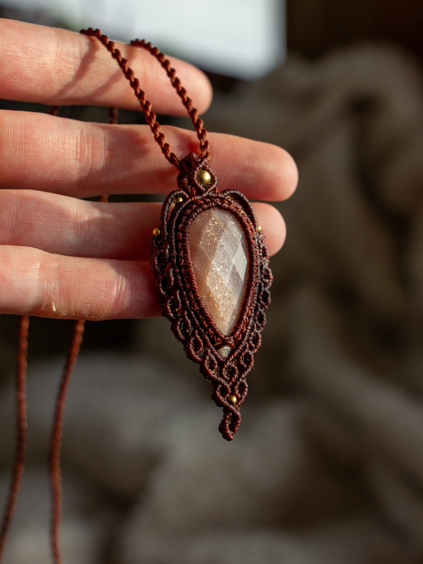 Peach Moonstone macrame necklace