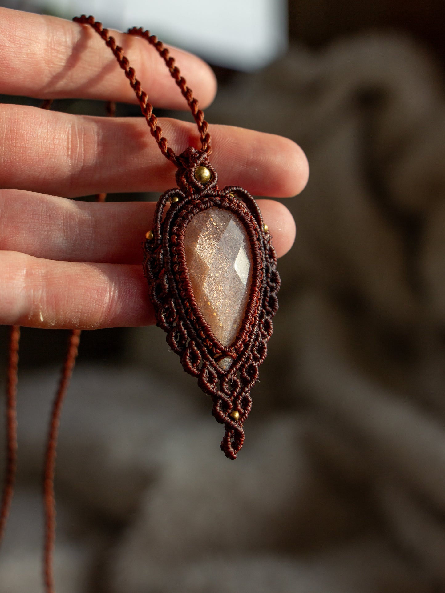 Peach Moonstone macrame necklace