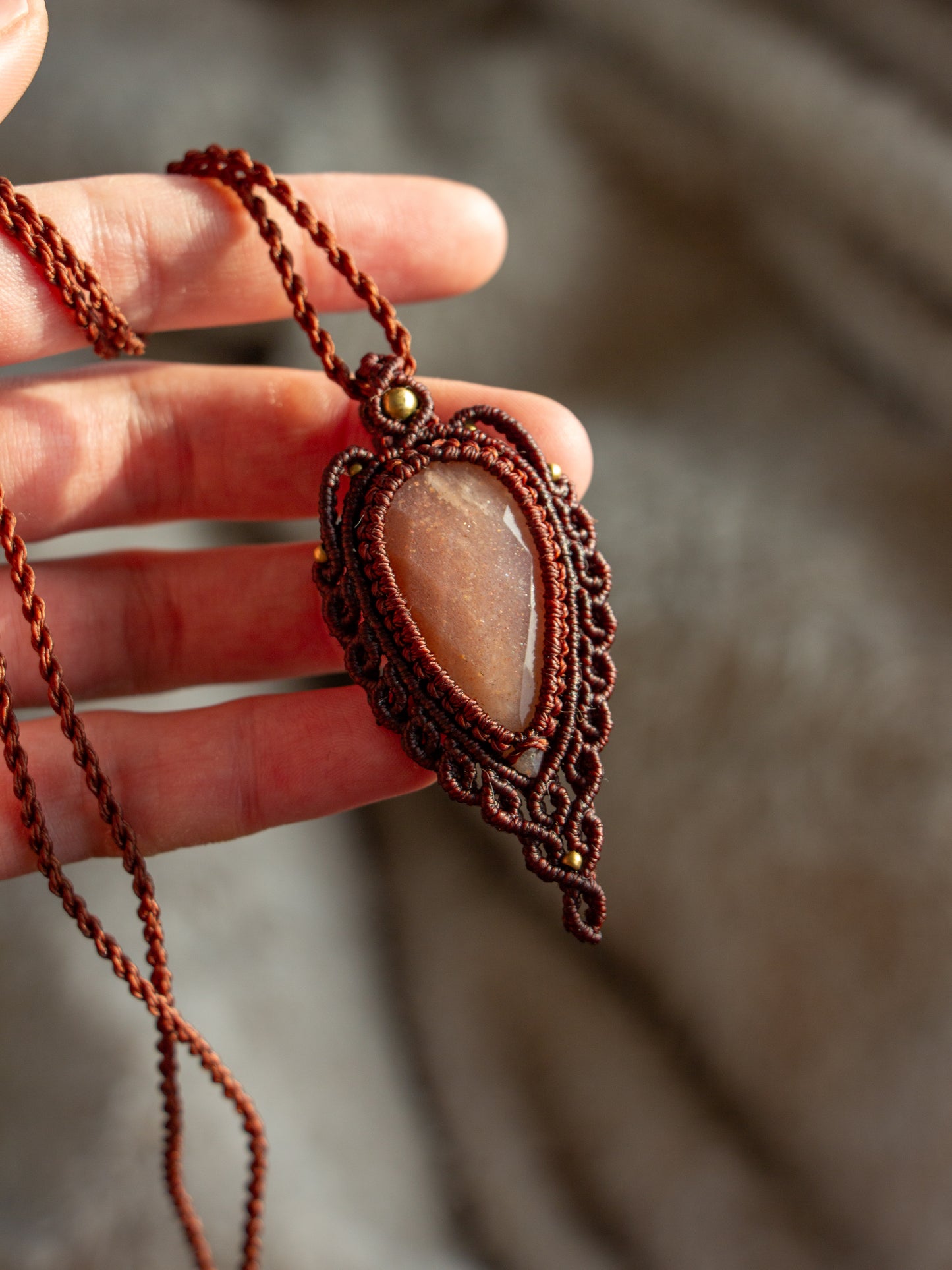 Peach Moonstone macrame necklace