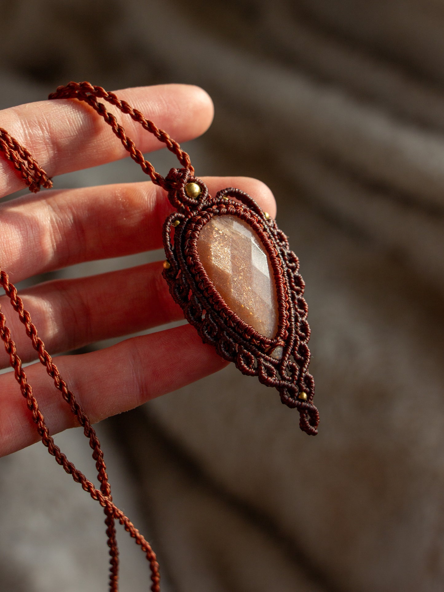Peach Moonstone macrame necklace