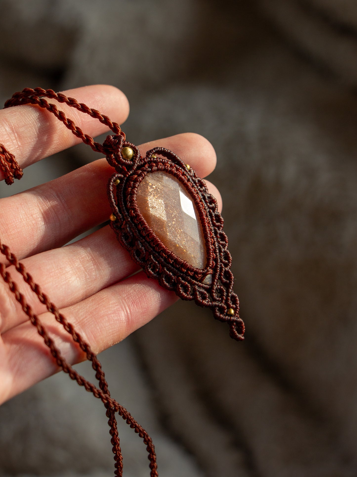 Peach Moonstone macrame necklace