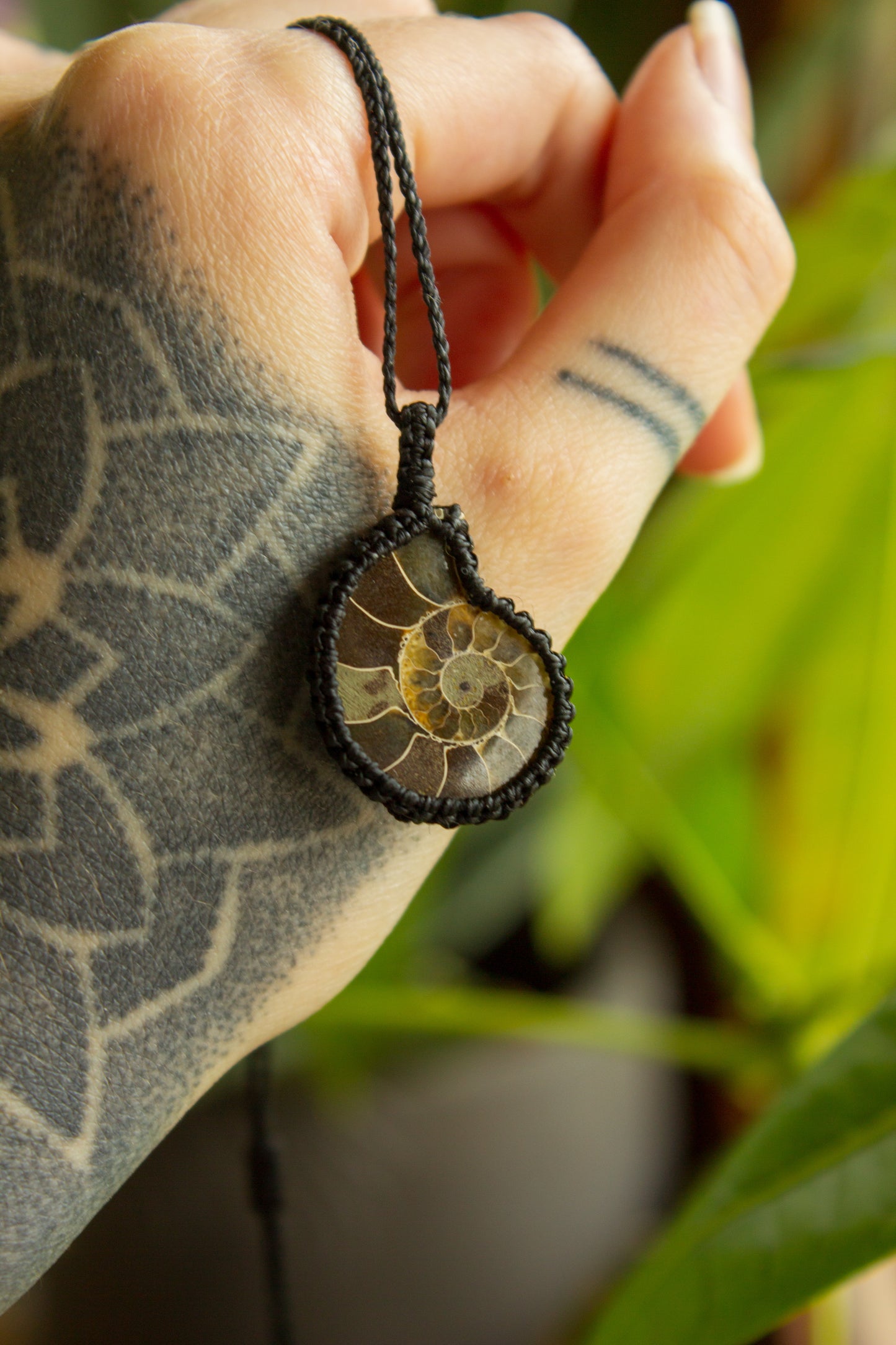 Ammonite macrame necklace