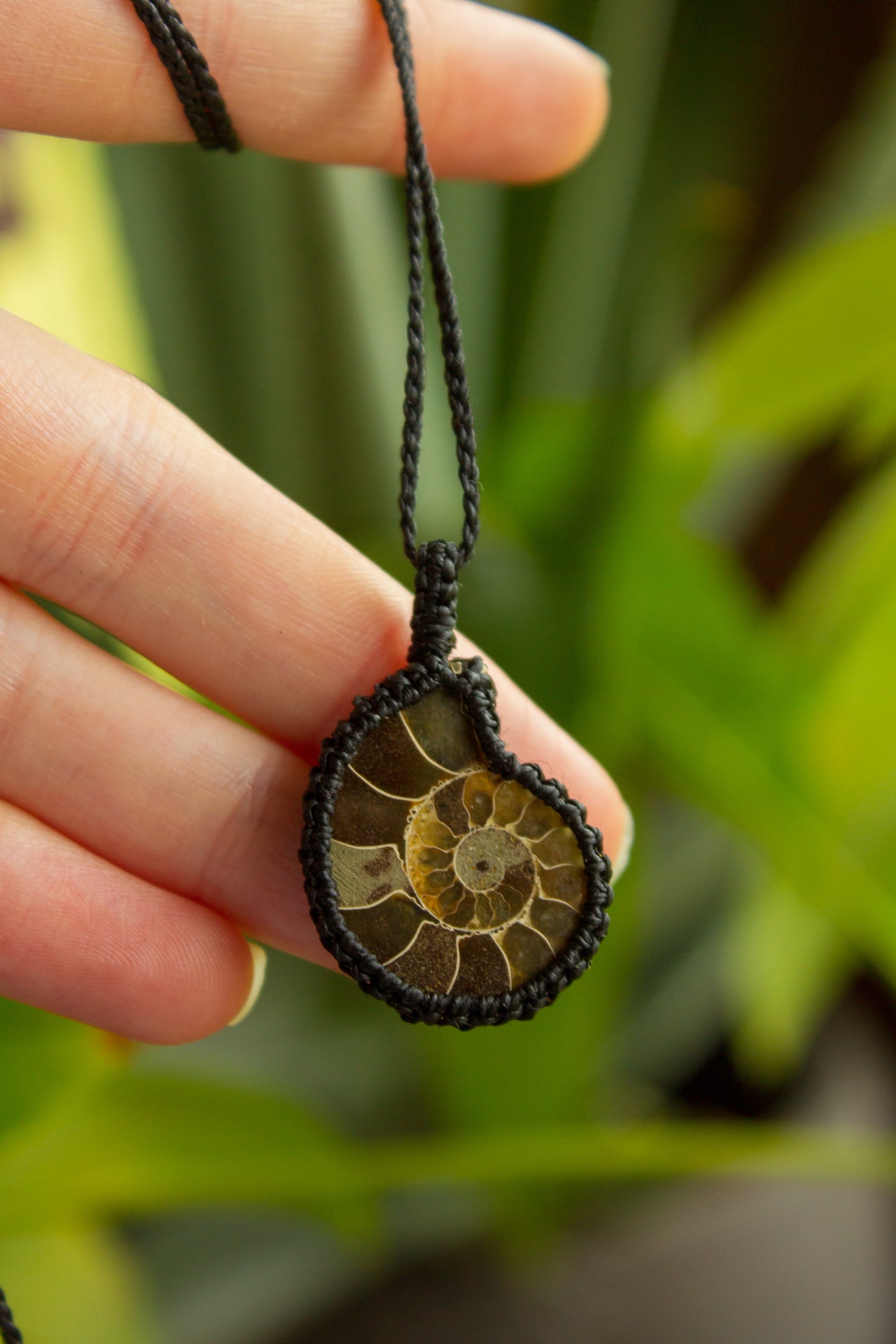 Ammonite macrame necklace