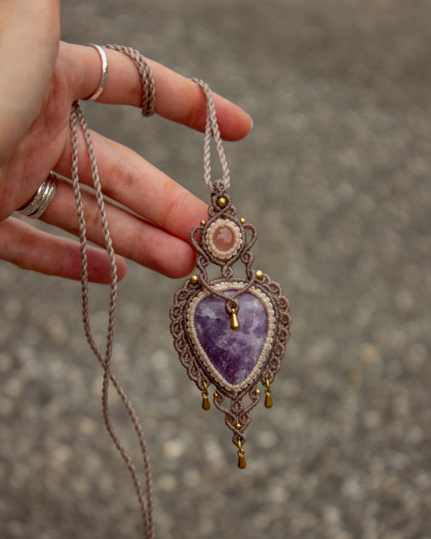 Rose Quartz & Lepidolite macrame necklace