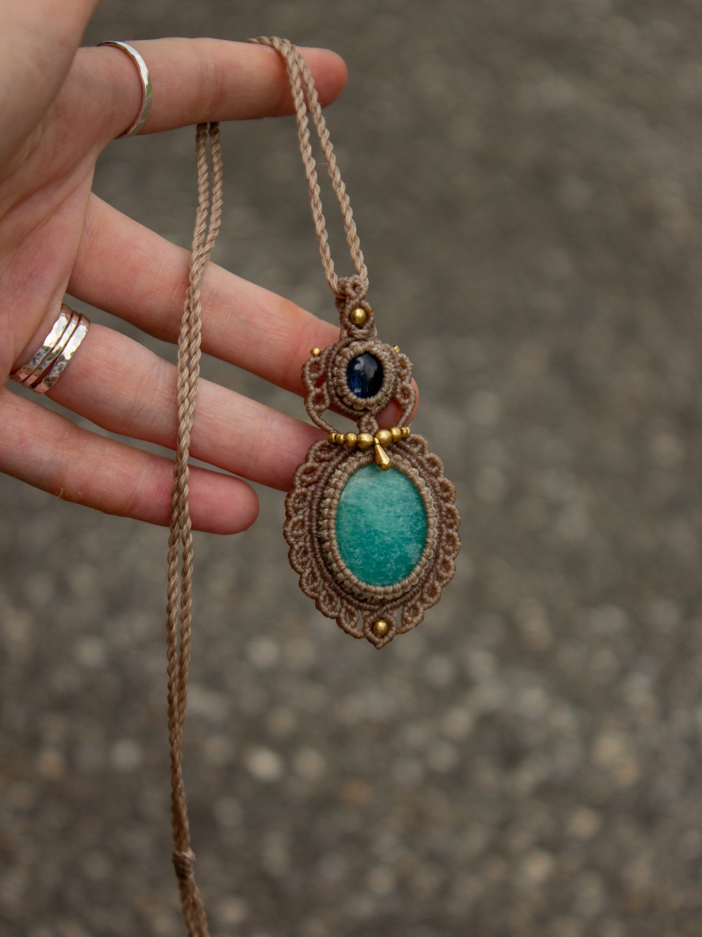 Kyanite & Amazonite macrame necklace