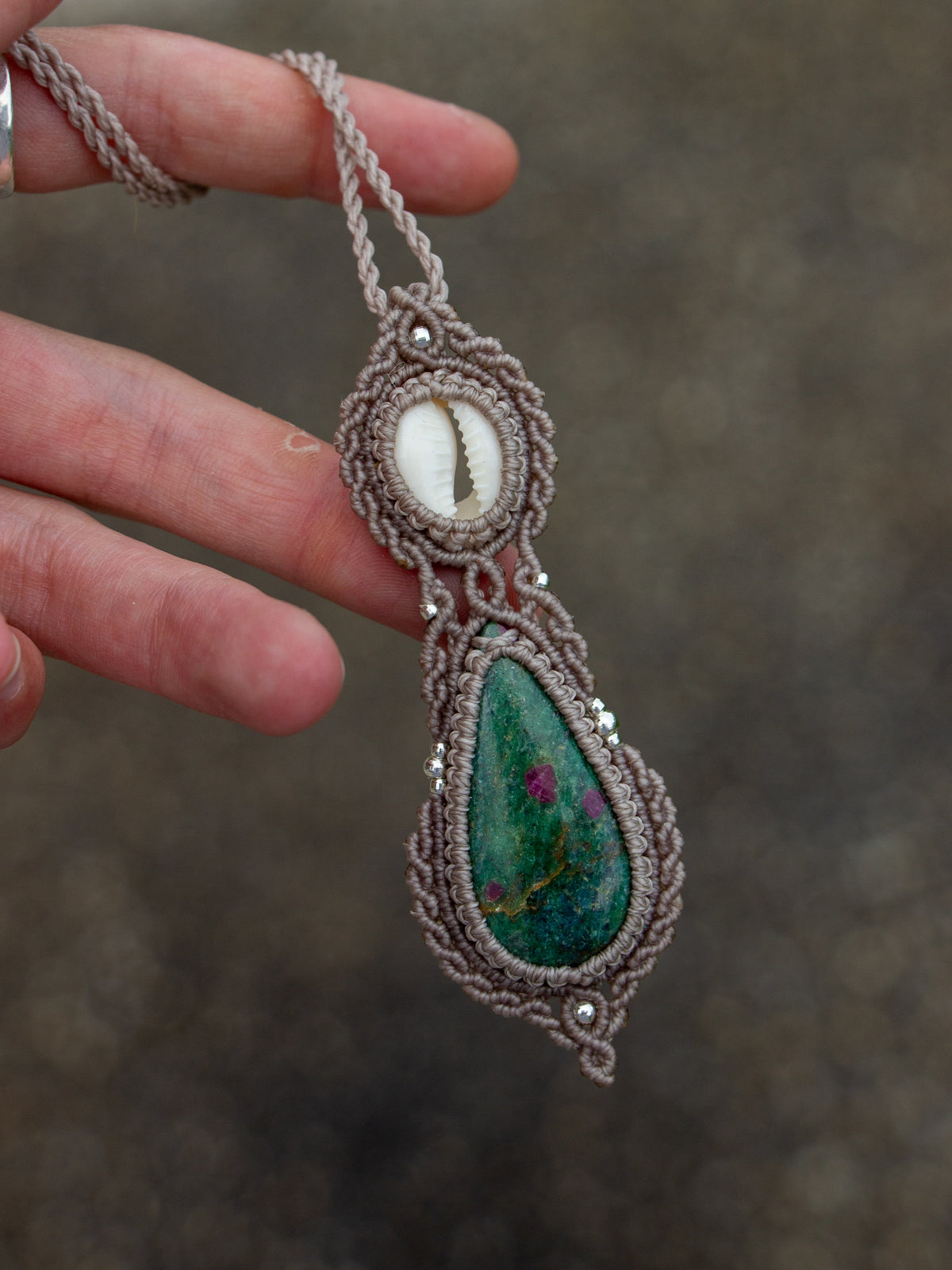 Ruby in Zoisite & cowrie shell necklace