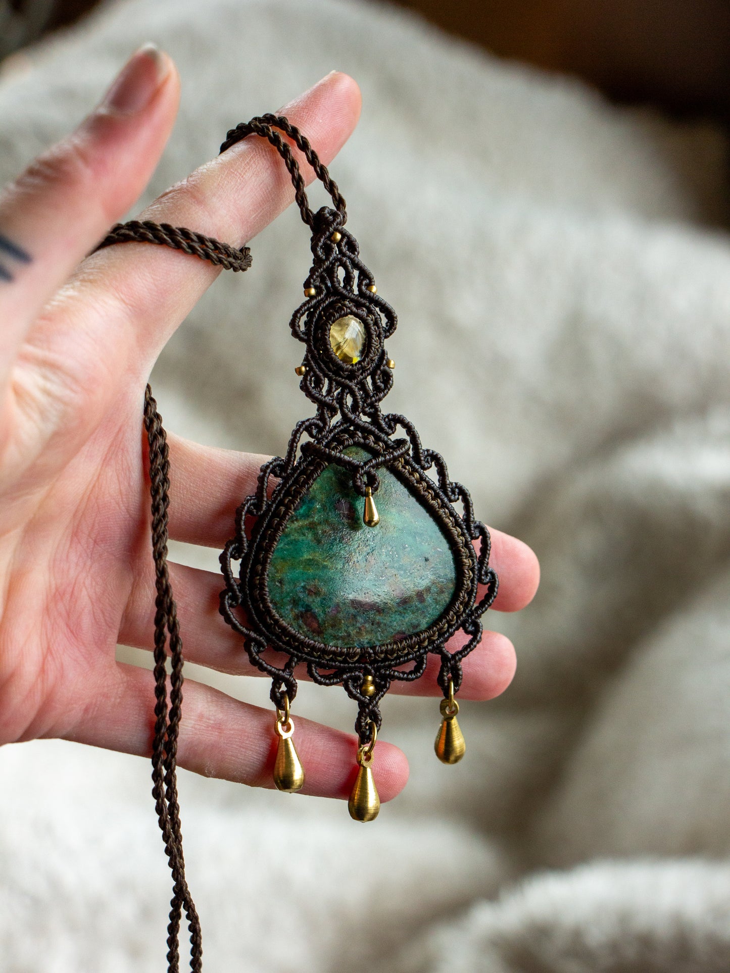 Citrine & Ruby in Zoisite macrame necklace